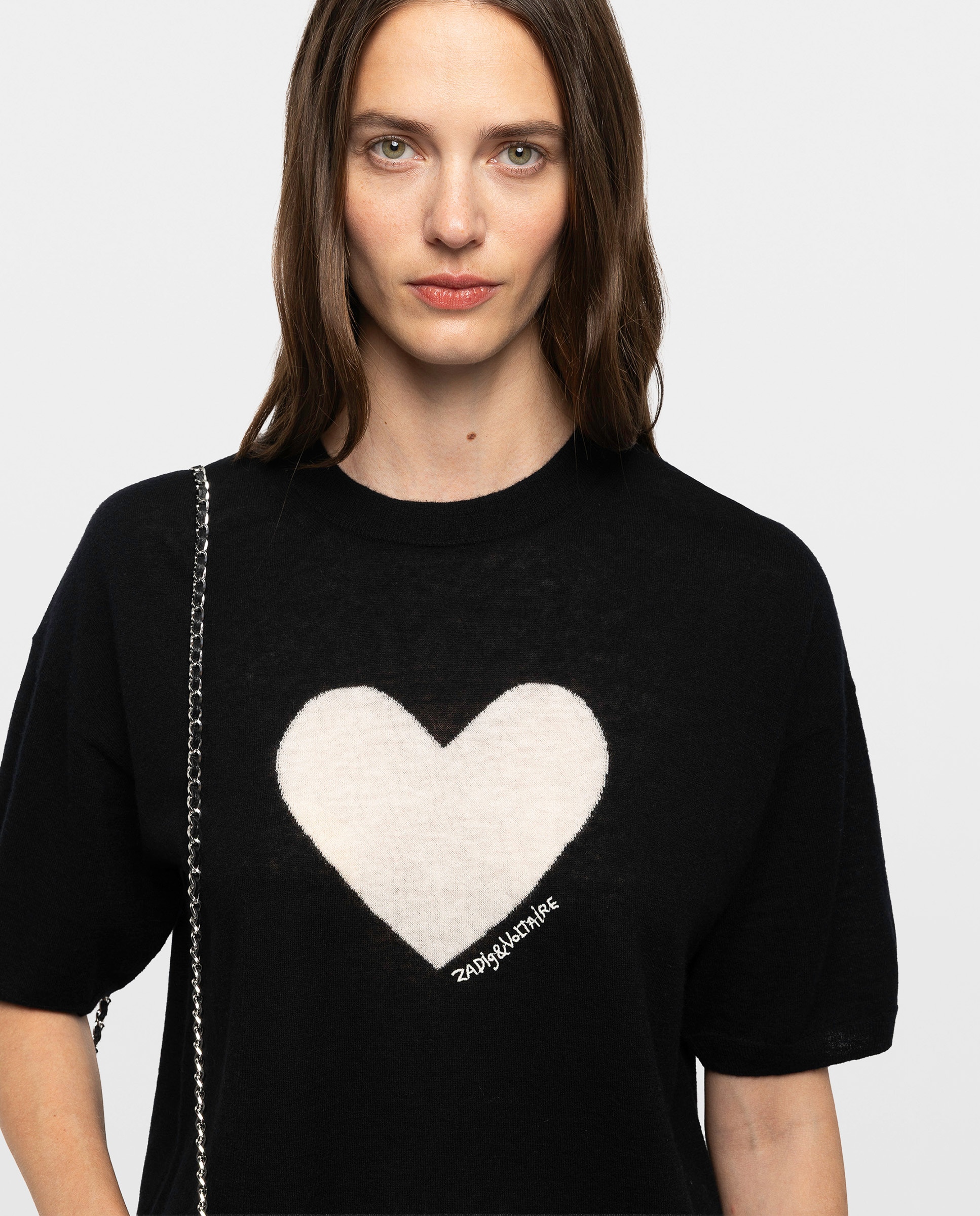 Jersey de mujer 100% cachemira de mangas cortas y cuello redondo - Zadig & Voltaire - Negro Negro-4