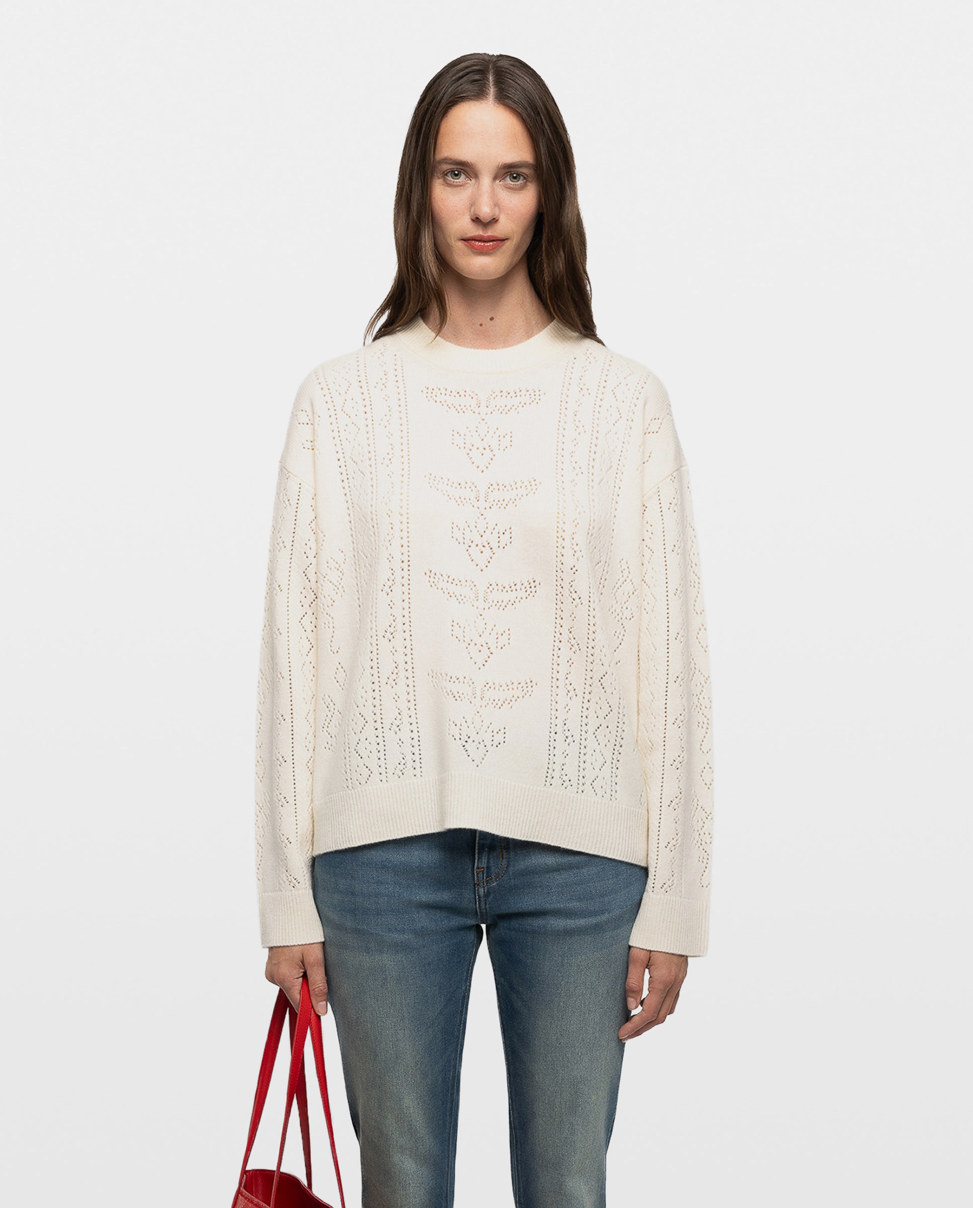 Jersey de mujer con cuello redondo, manga larga y motivo pointelle - Zadig & Voltaire - Blanco Blanco-1