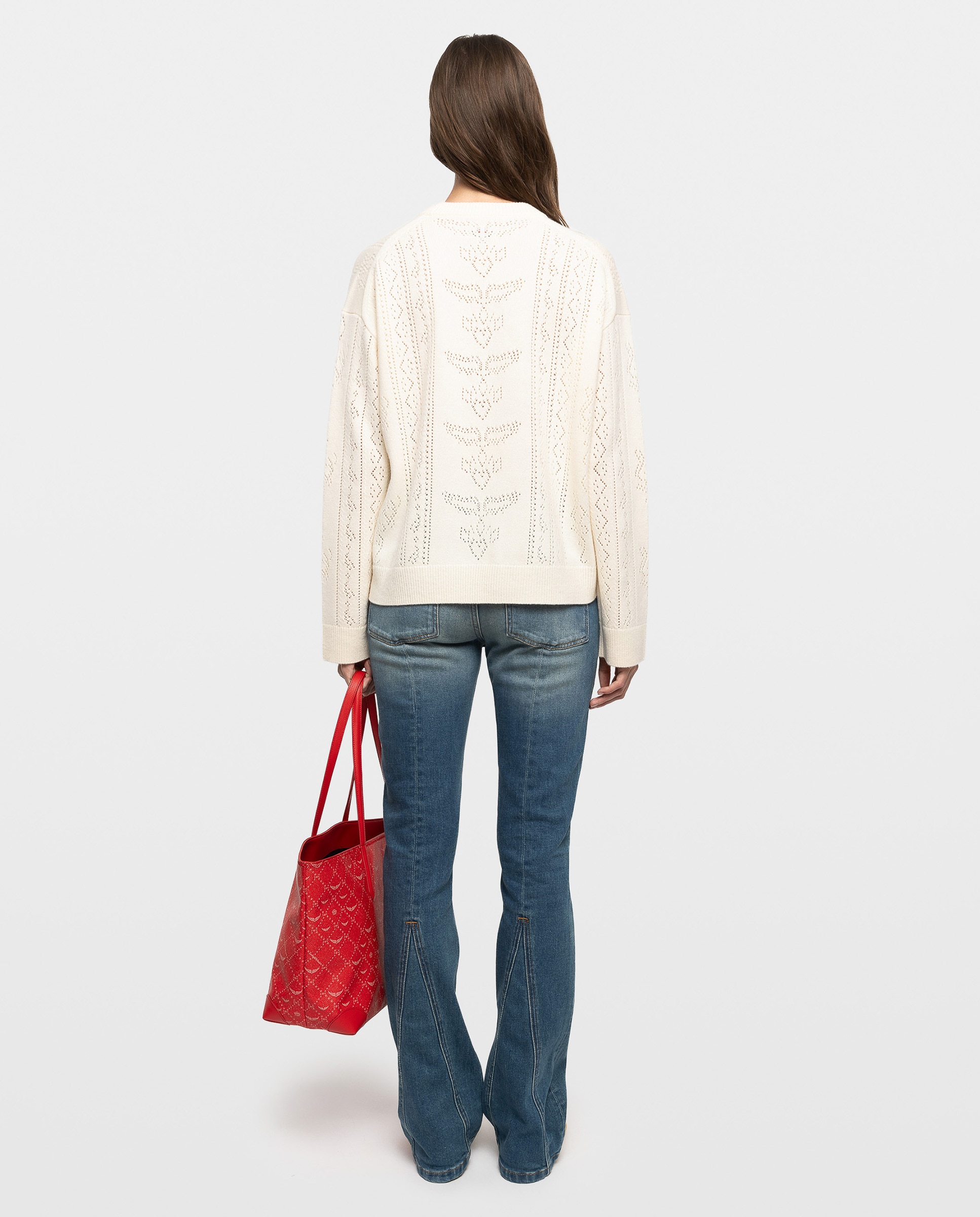 Jersey de mujer con cuello redondo, manga larga y motivo pointelle - Zadig & Voltaire - Blanco Blanco-2
