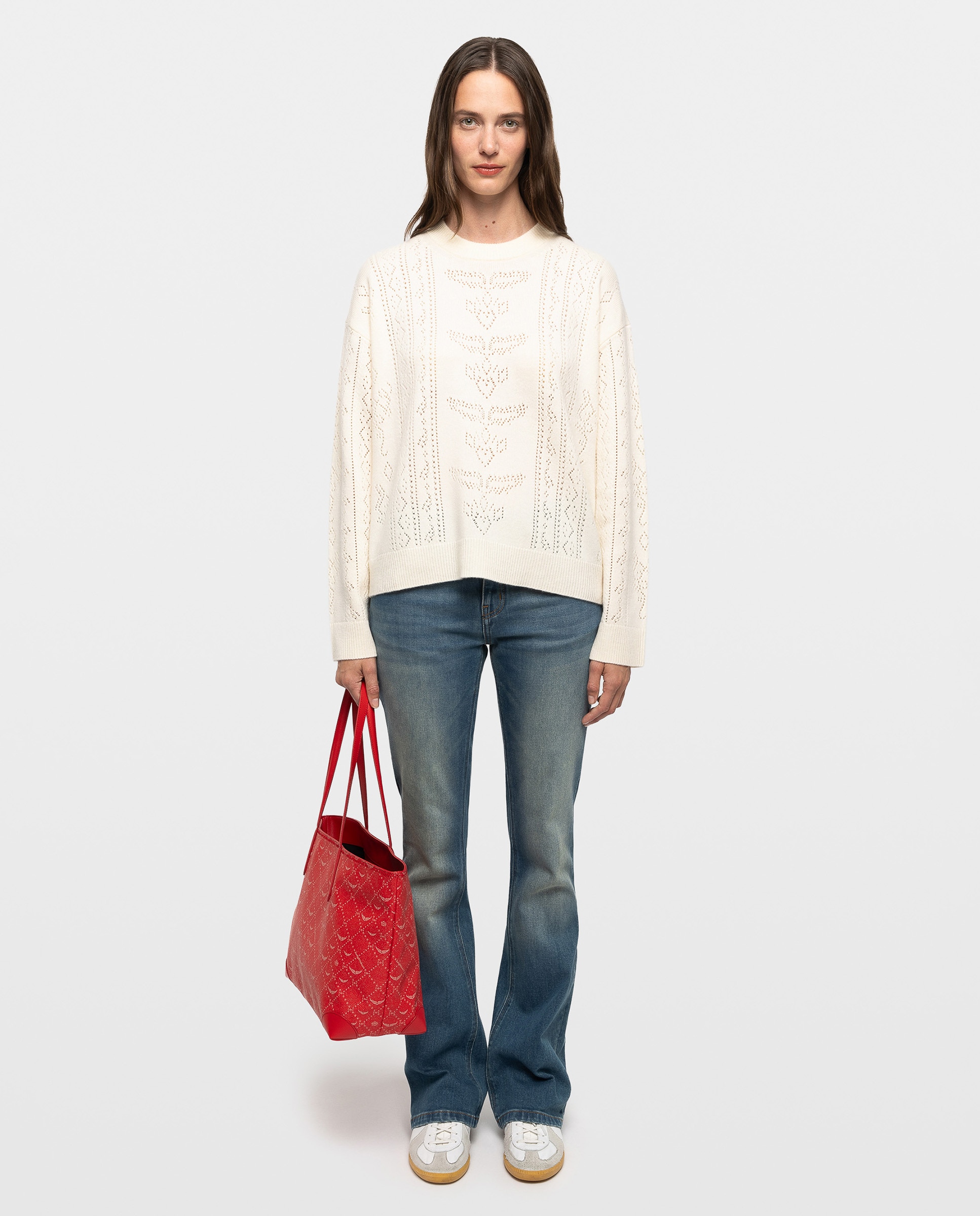 Jersey de mujer con cuello redondo, manga larga y motivo pointelle - Zadig & Voltaire - Blanco Blanco-3