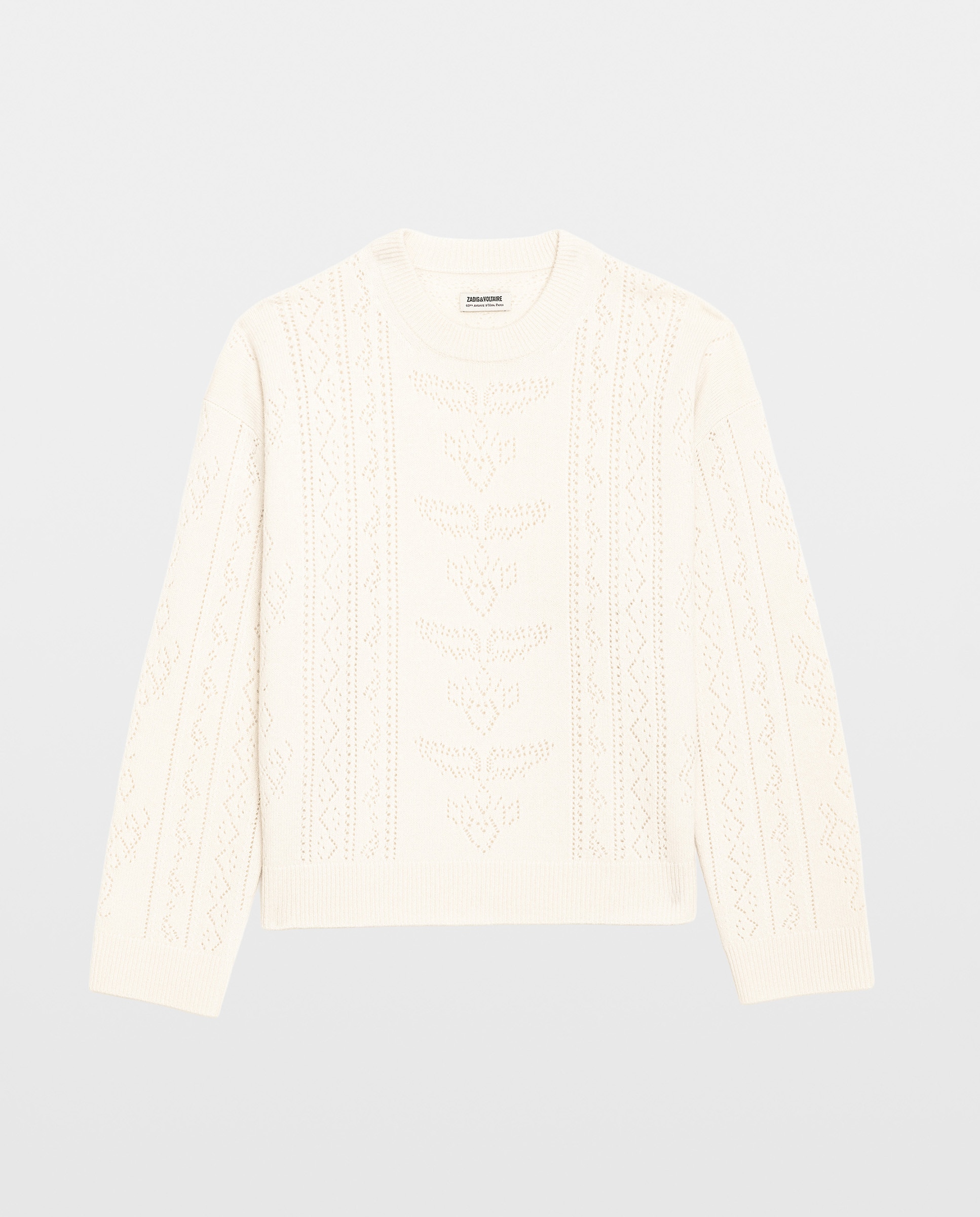 Jersey de mujer con cuello redondo, manga larga y motivo pointelle - Zadig & Voltaire - Blanco Blanco-4