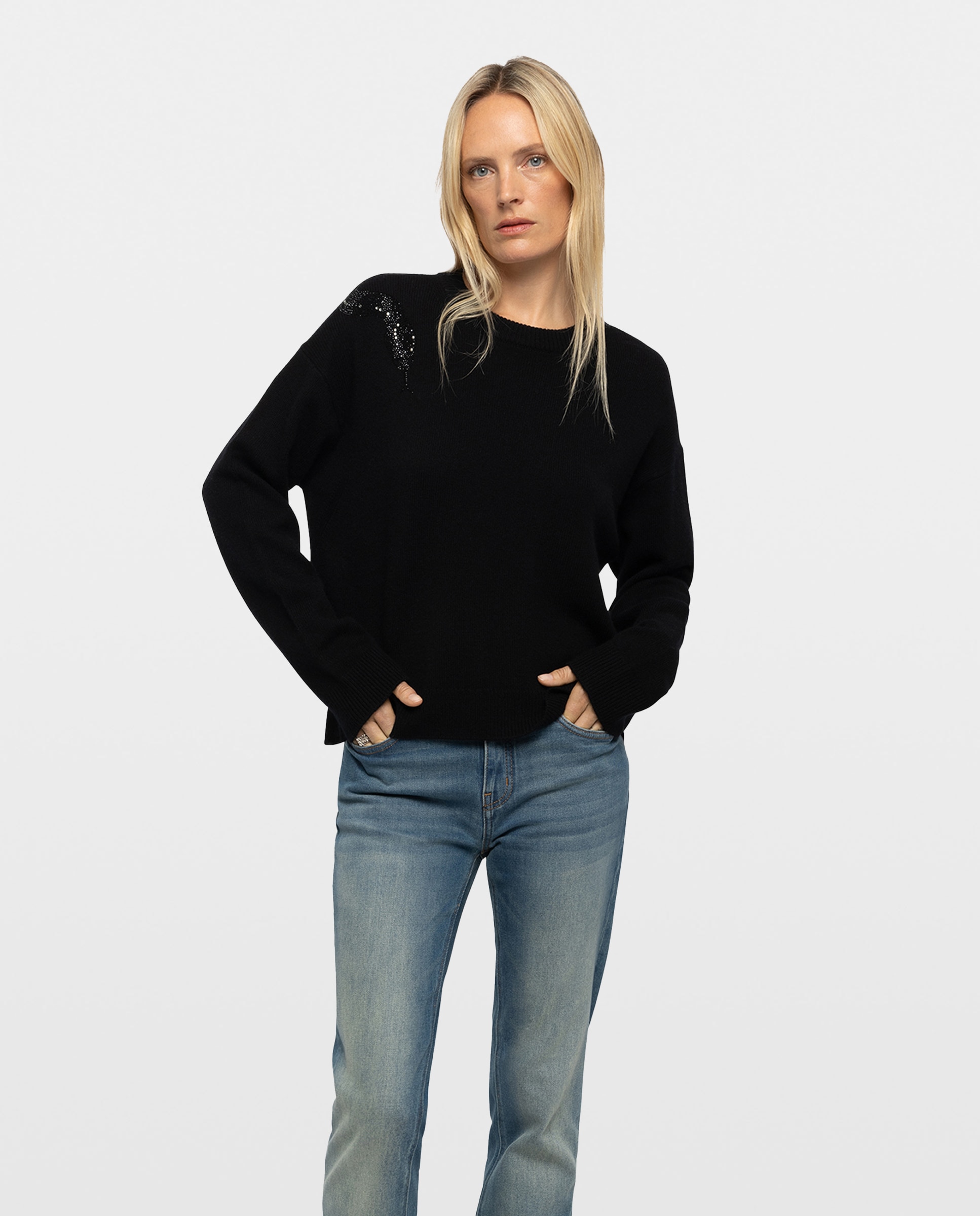 Jersey de mujer de cuello redondo y mangas largas con serpiente - Zadig & Voltaire - Negro Negro-1