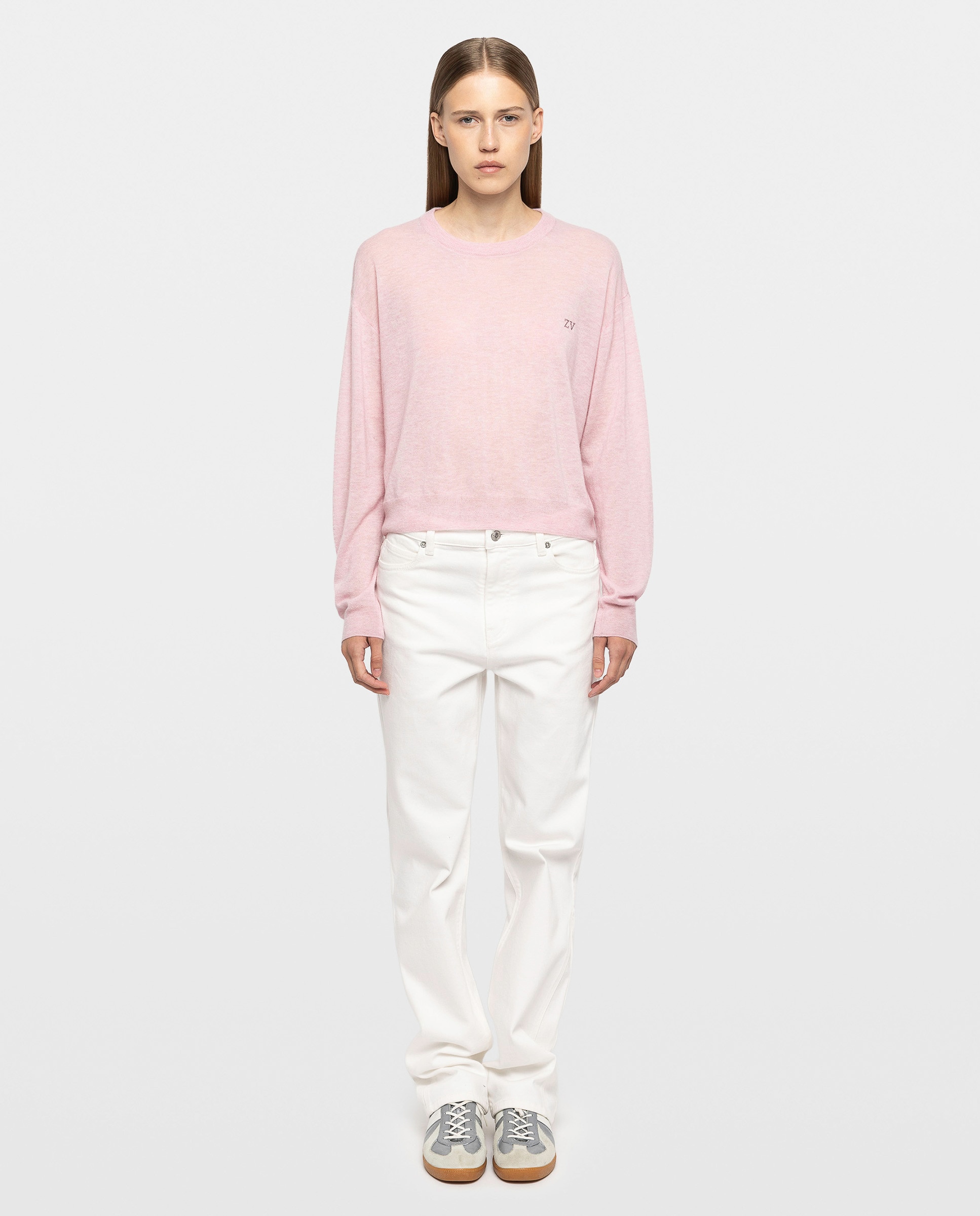 Jersey de mujer 100% cachemira con cuello redondo y mangas largas - Zadig & Voltaire - Rosa pastel Rosa pastel-3