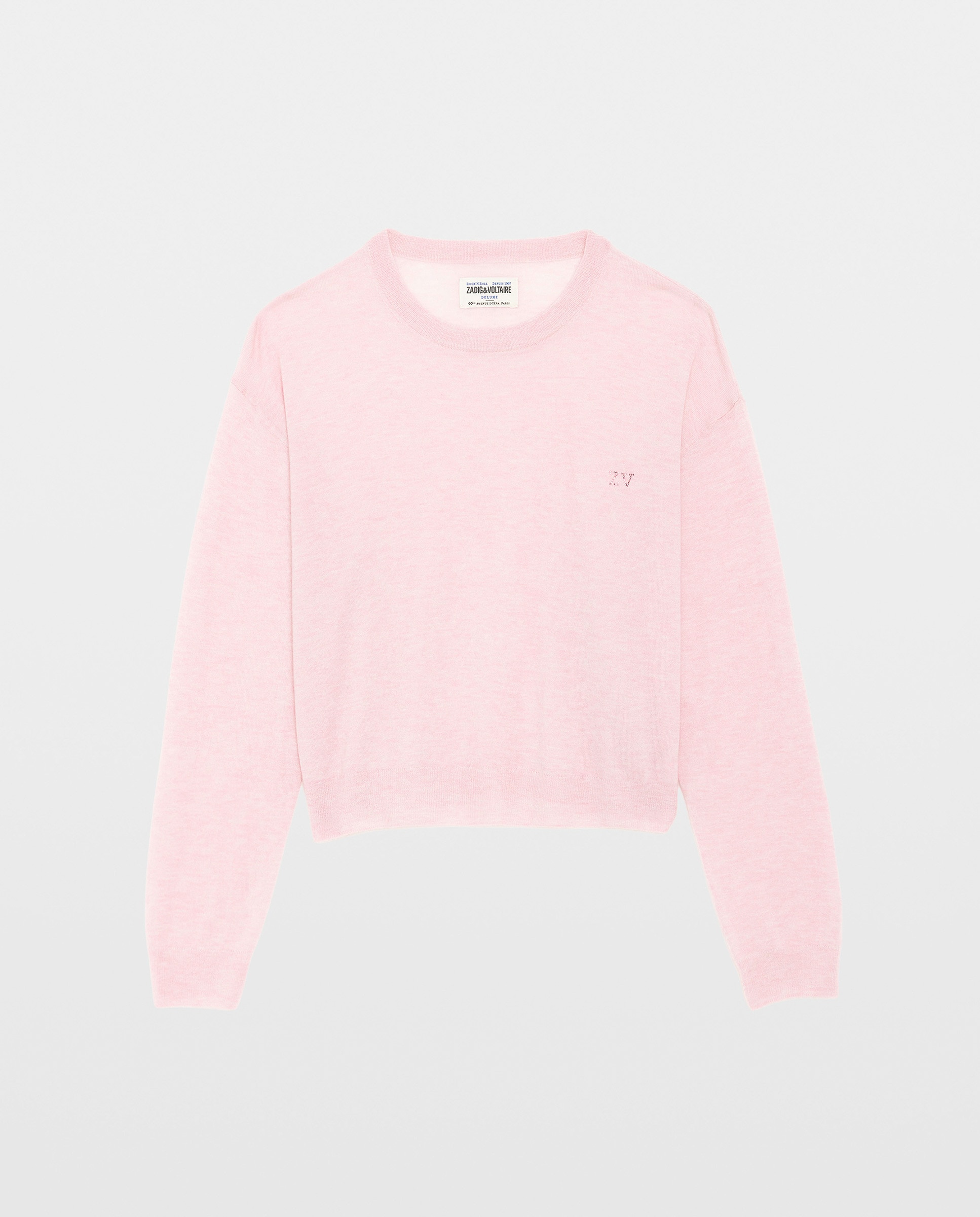 Jersey de mujer 100% cachemira con cuello redondo y mangas largas - Zadig & Voltaire - Rosa pastel Rosa pastel-5