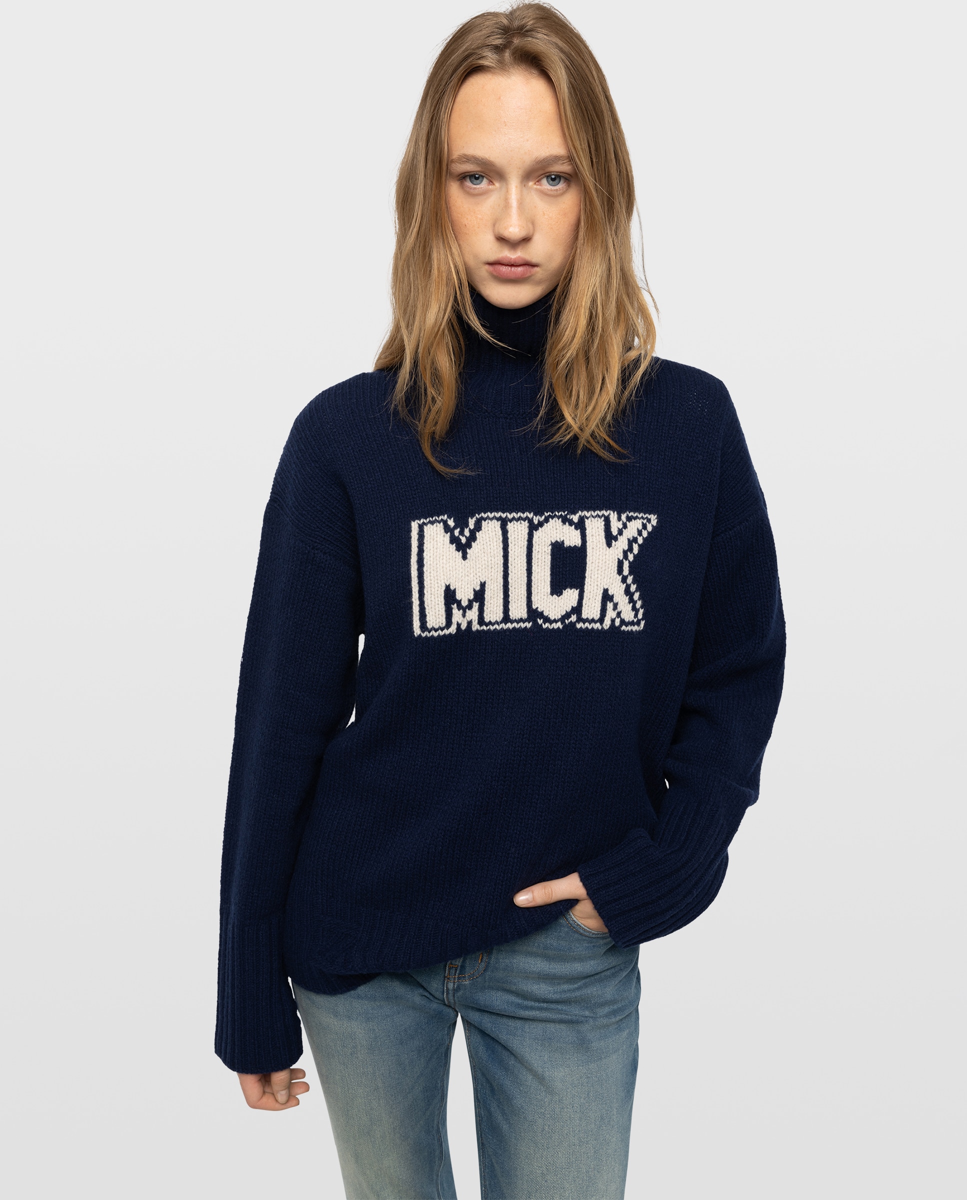 Jersey de mujer 100% lana merino de cuello alto - Zadig & Voltaire - Azul marino Azul marino-1