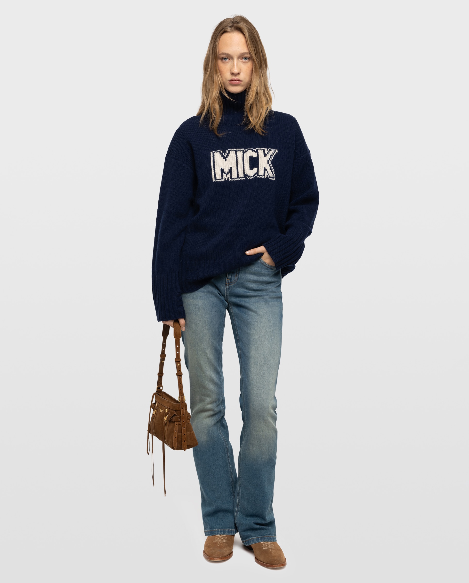 Jersey de mujer 100% lana merino de cuello alto - Zadig & Voltaire - Azul marino Azul marino-3