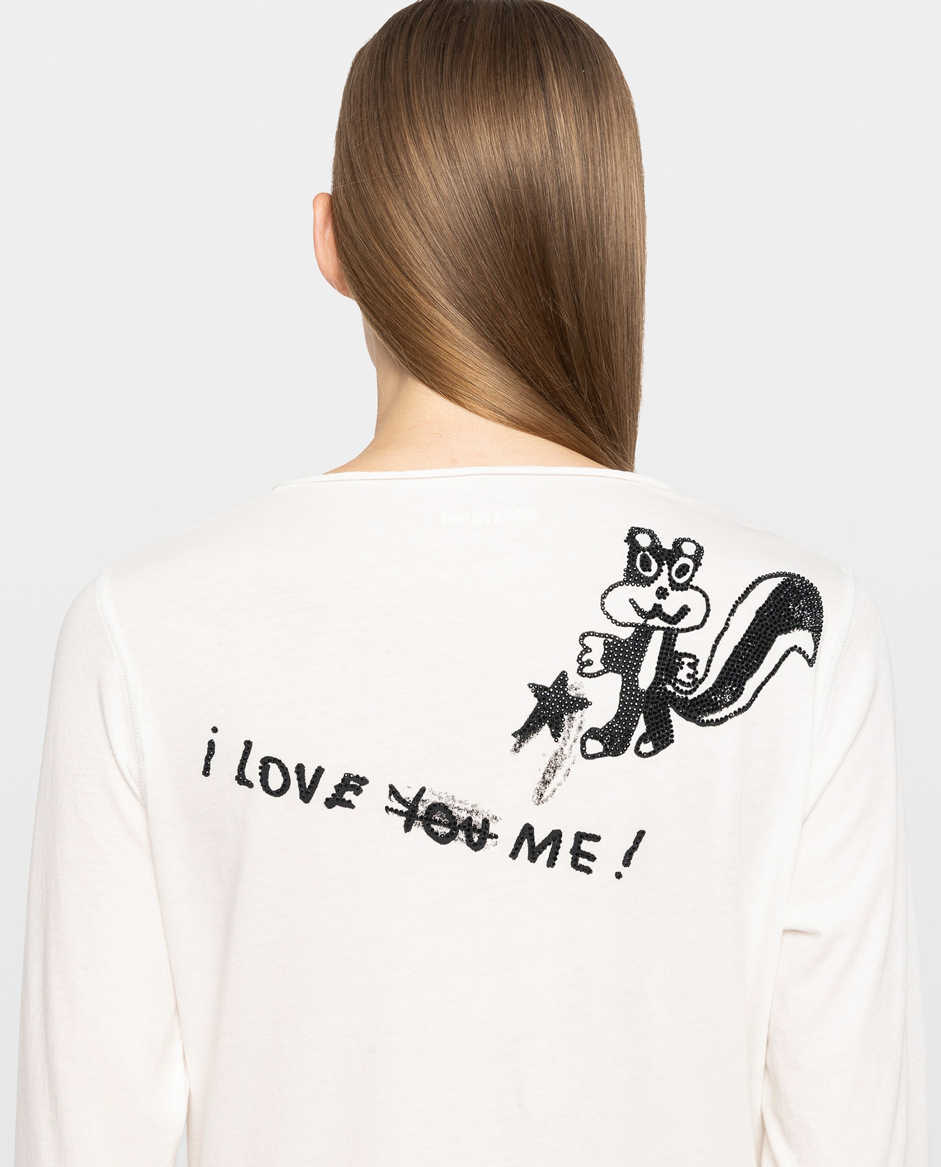 Camiseta de mujer tunecina de manga larga de algodón con estampado y strass - Zadig & Voltaire - Blanco Blanco-6