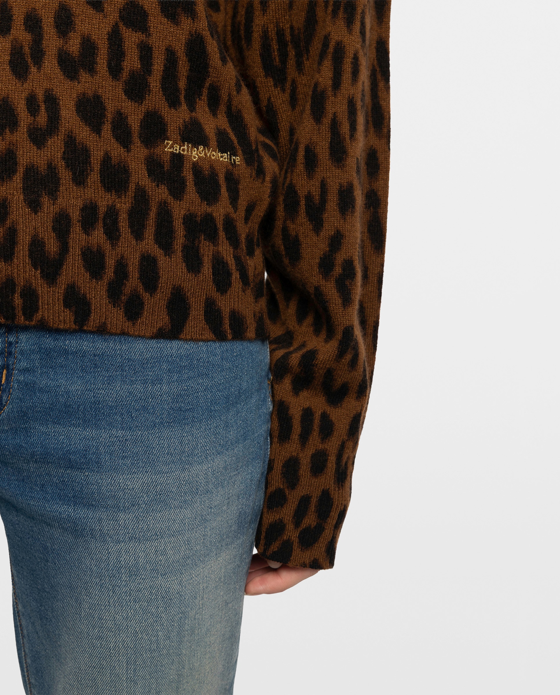 Jersey de mujer de cuello redondo con mangas largas y estampado de leopardo - Zadig & Voltaire - Marrón oscuro Marrón oscuro-4
