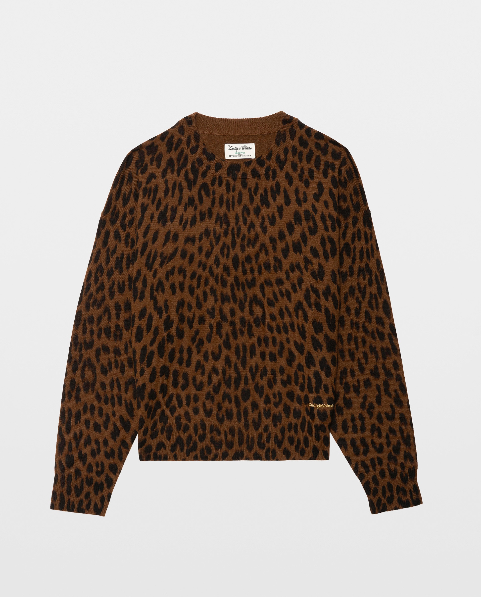 Jersey de mujer de cuello redondo con mangas largas y estampado de leopardo - Zadig & Voltaire - Marrón oscuro Marrón oscuro-5