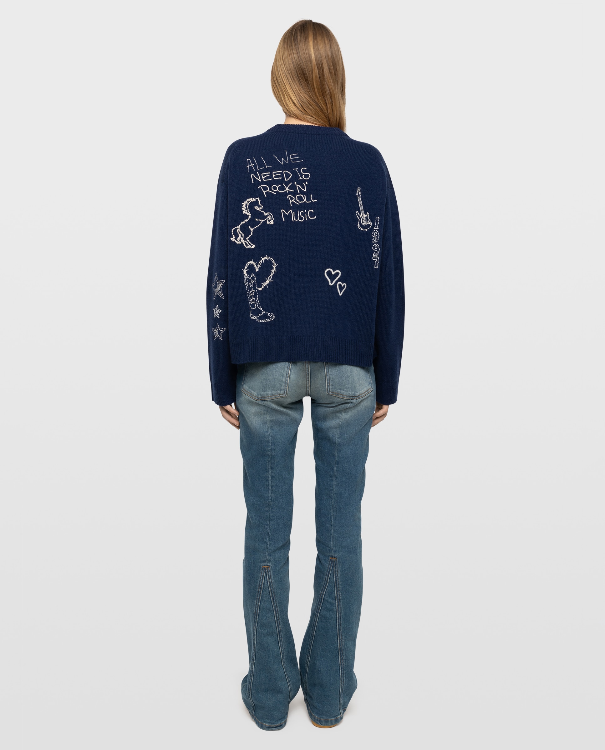 Jersey de mujer 100% cachemira de cuello redondo - Zadig & Voltaire - Azul marino Azul marino-2