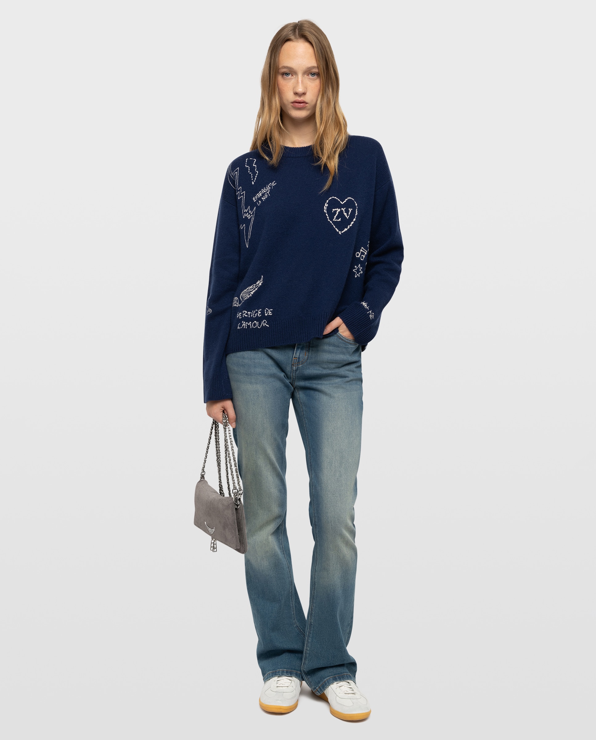 Jersey de mujer 100% cachemira de cuello redondo - Zadig & Voltaire - Azul marino Azul marino-3