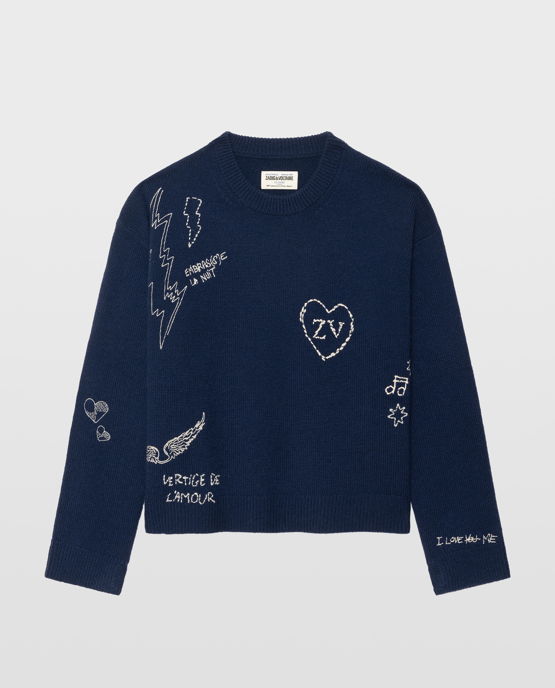 Jersey de mujer 100% cachemira de cuello redondo - Zadig & Voltaire - Azul marino Azul marino-4