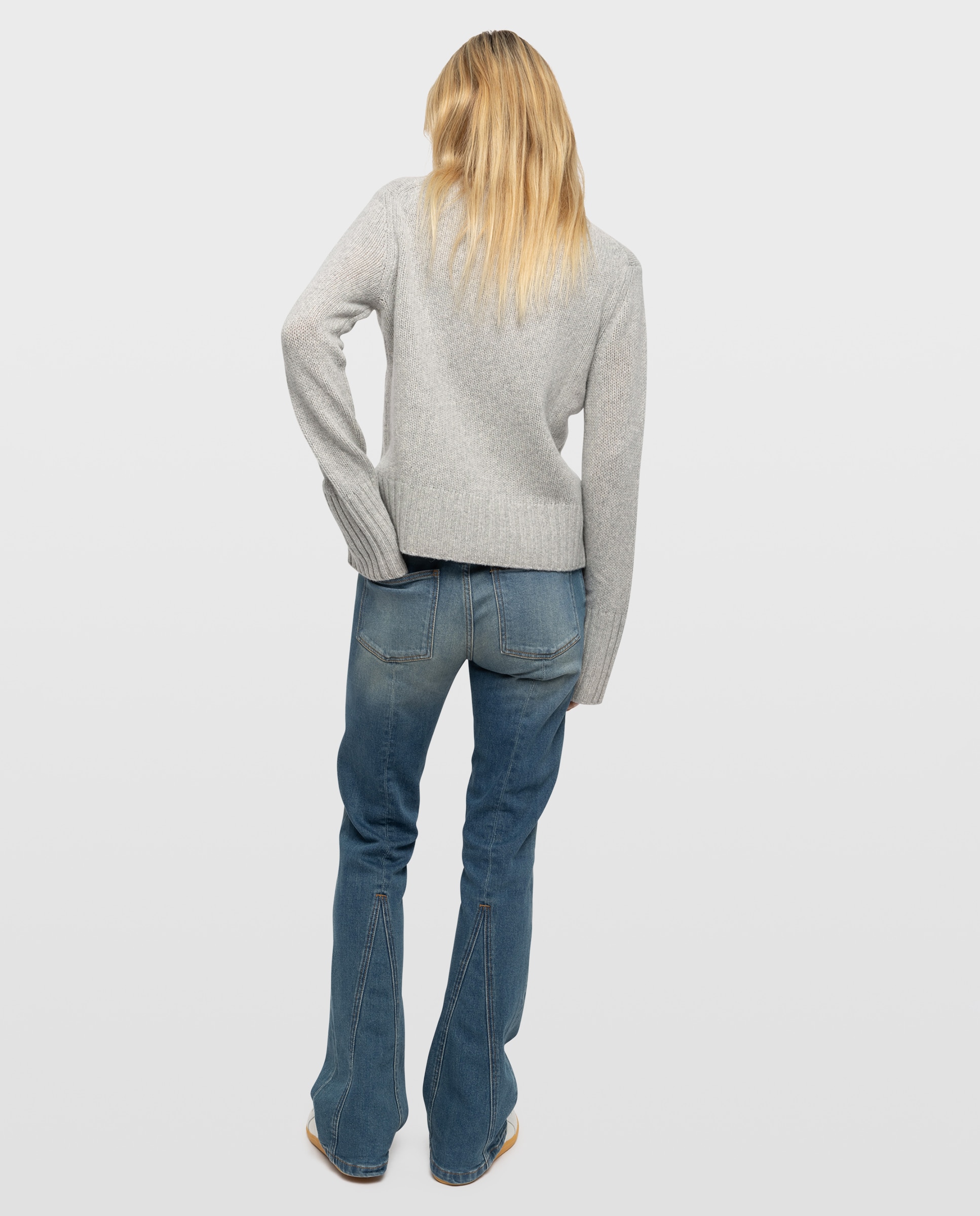 Jersey de mujer 100% lana merino con cuello alto, mangas largas y personalización - Zadig & Voltaire - Gris claro Gris claro-2