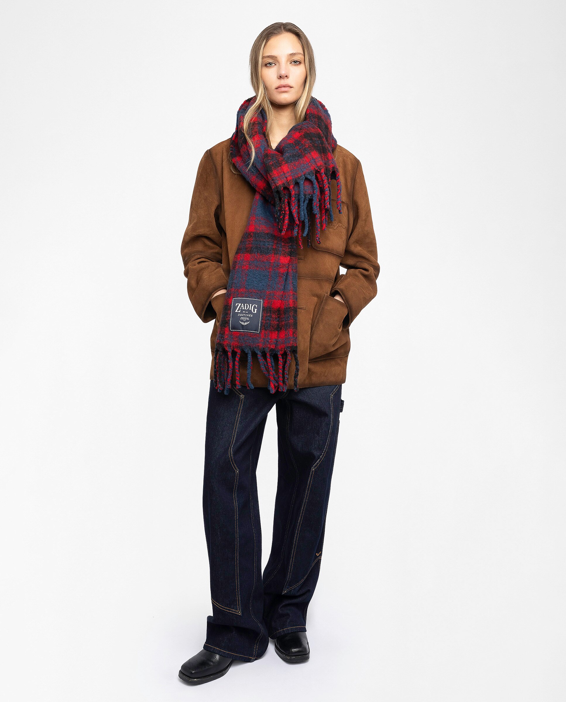 Bufanda de mujer de lana oversized de tartán con flecos - Zadig & Voltaire - Rojo Rojo-2