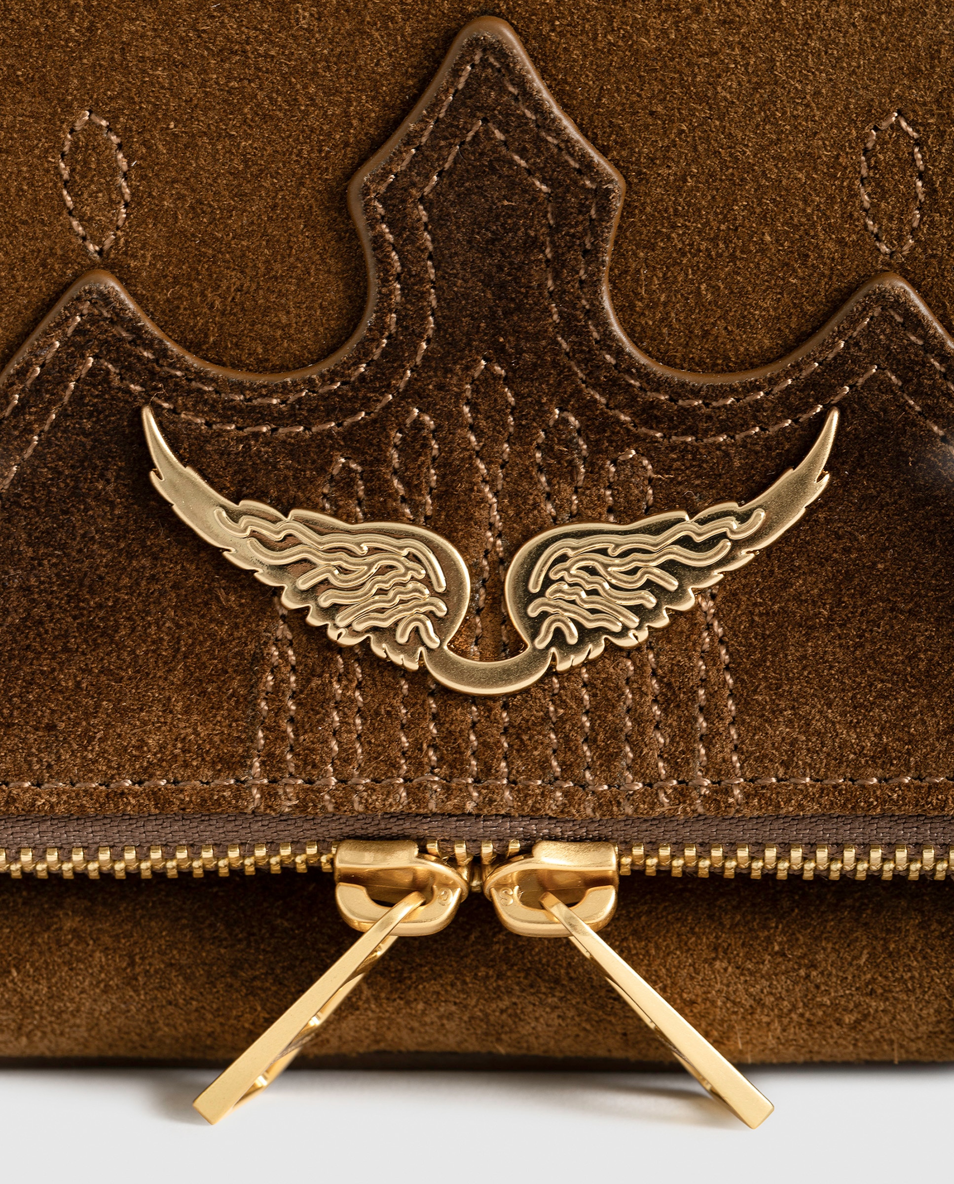 Bolso de mano rock western de ante desgastado con alas strass y doble cadena - Zadig & Voltaire - Marrón claro Marrón claro-6