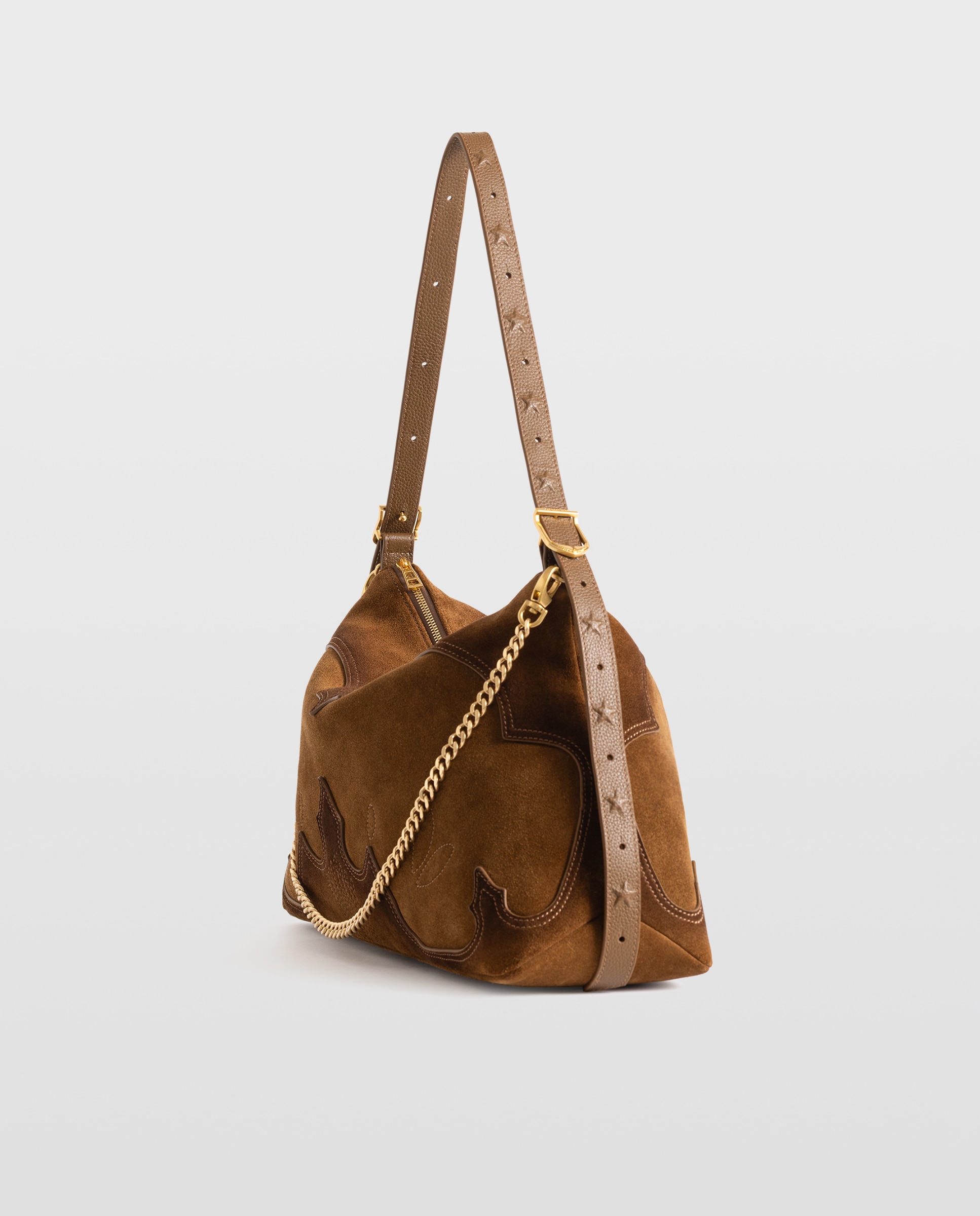 Bolso de hombro western de ante con efecto envejecido y cadena - Zadig & Voltaire - Marrón claro Marrón claro-3