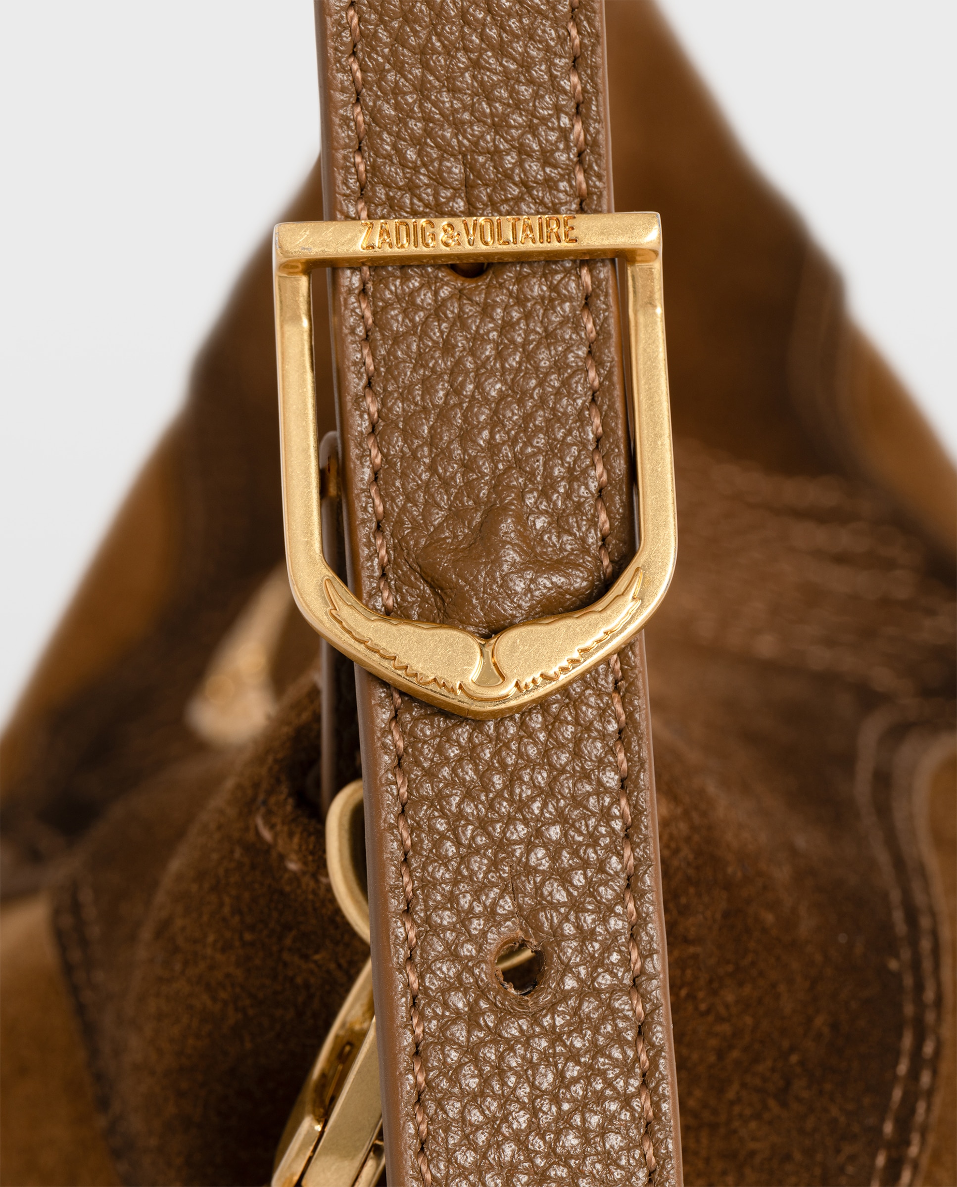 Bolso de hombro western de ante con efecto envejecido y cadena - Zadig & Voltaire - Marrón claro Marrón claro-5