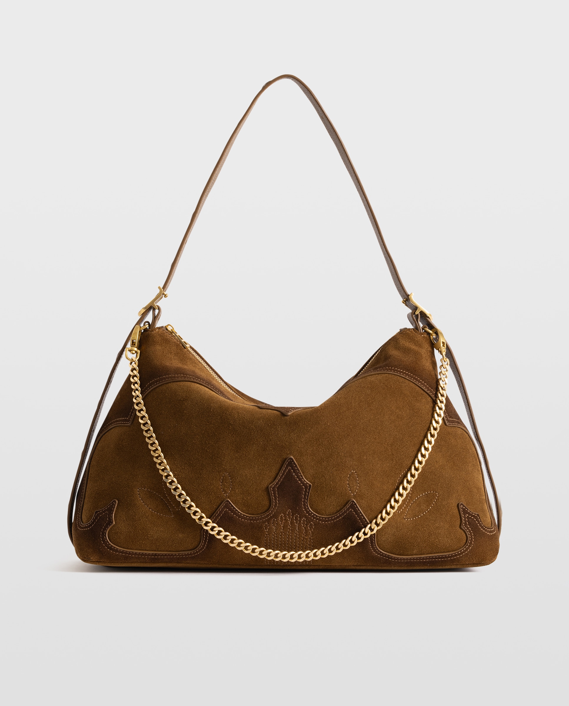 Bolso de hombro western de ante con efecto envejecido y cadena - Zadig & Voltaire - Marrón claro Marrón claro-6