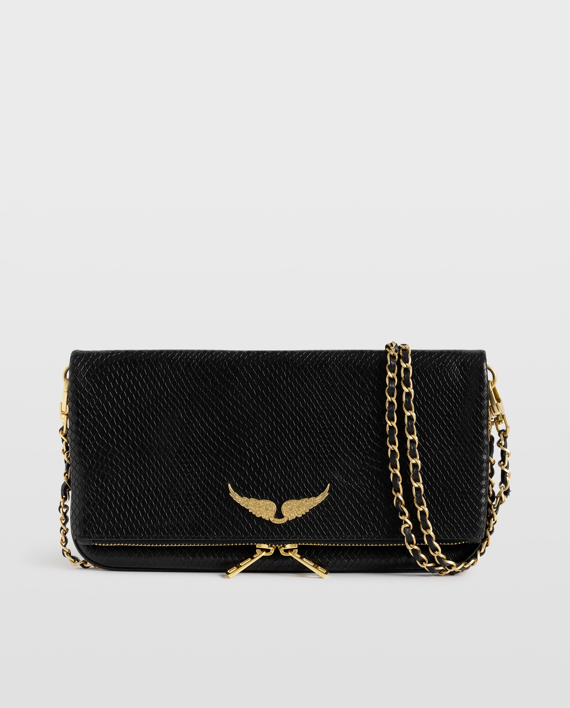 Imagen 0 de Bolso de mano efecto pitón de piel con doble cadena entrelazada Negro