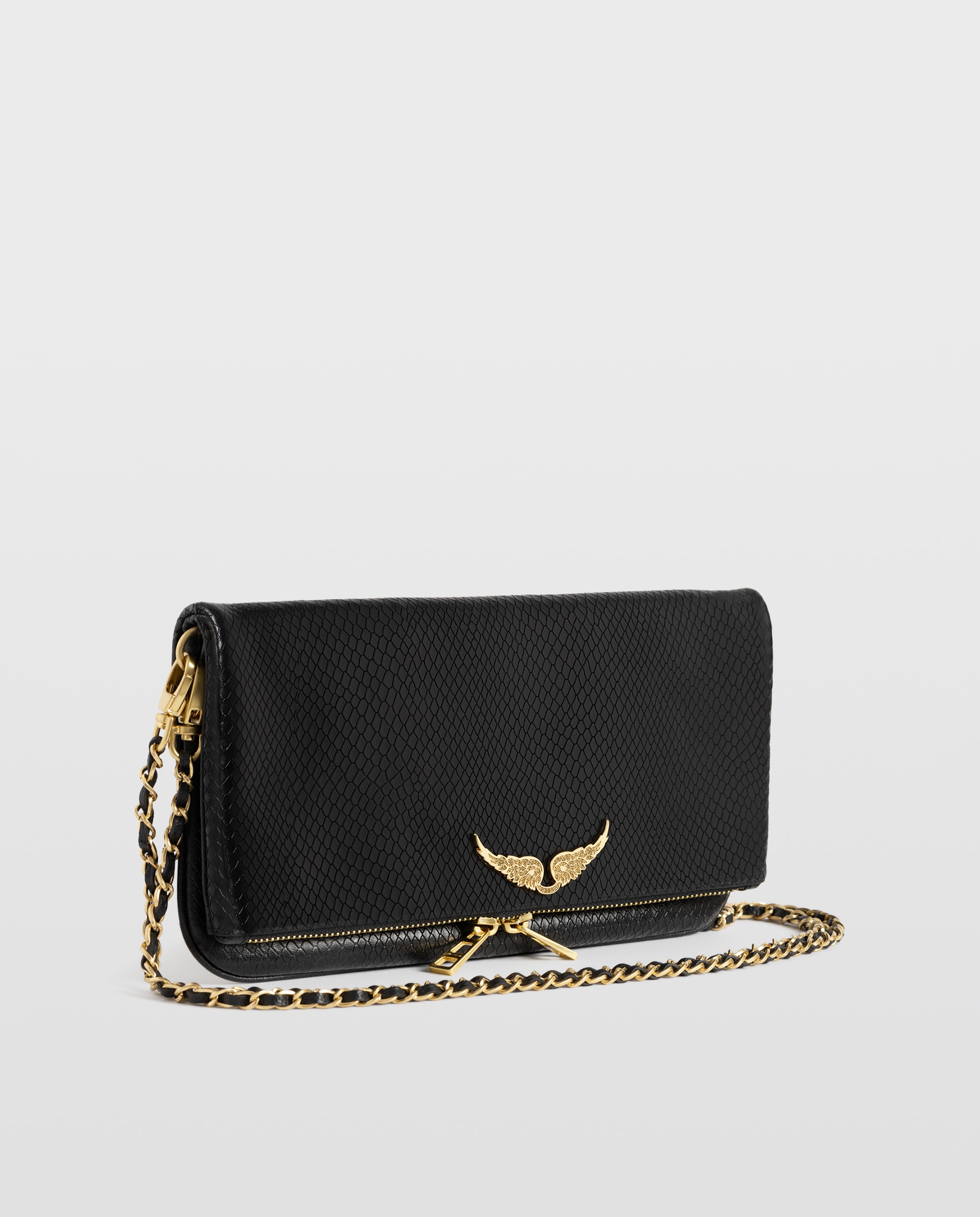 Bolso de mano efecto pitón de piel con doble cadena entrelazada - Zadig & Voltaire - Negro Negro-2