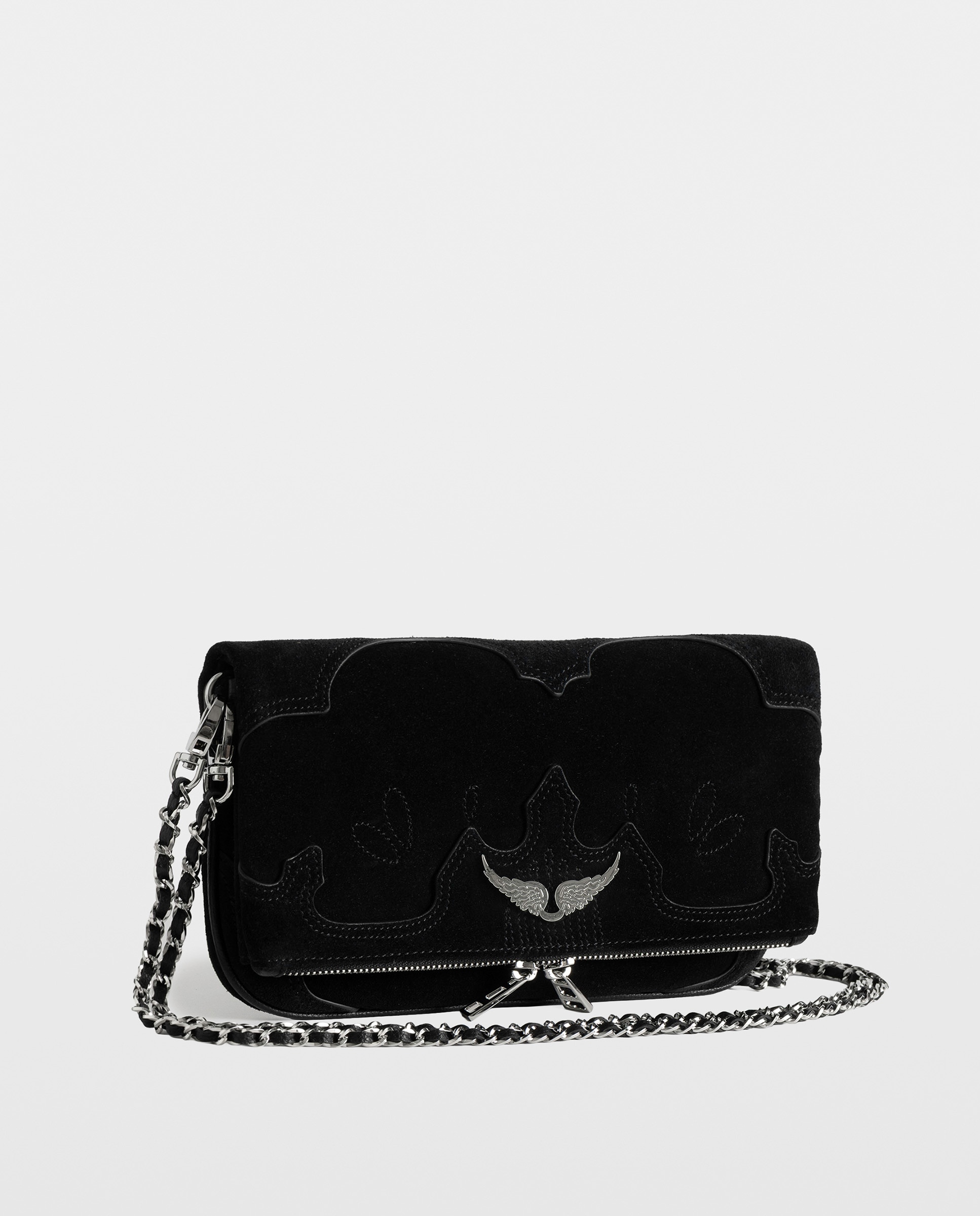 Bolso de mano rock western de ante desgastado con alas strass y doble cadena - Zadig & Voltaire - Negro Negro-3