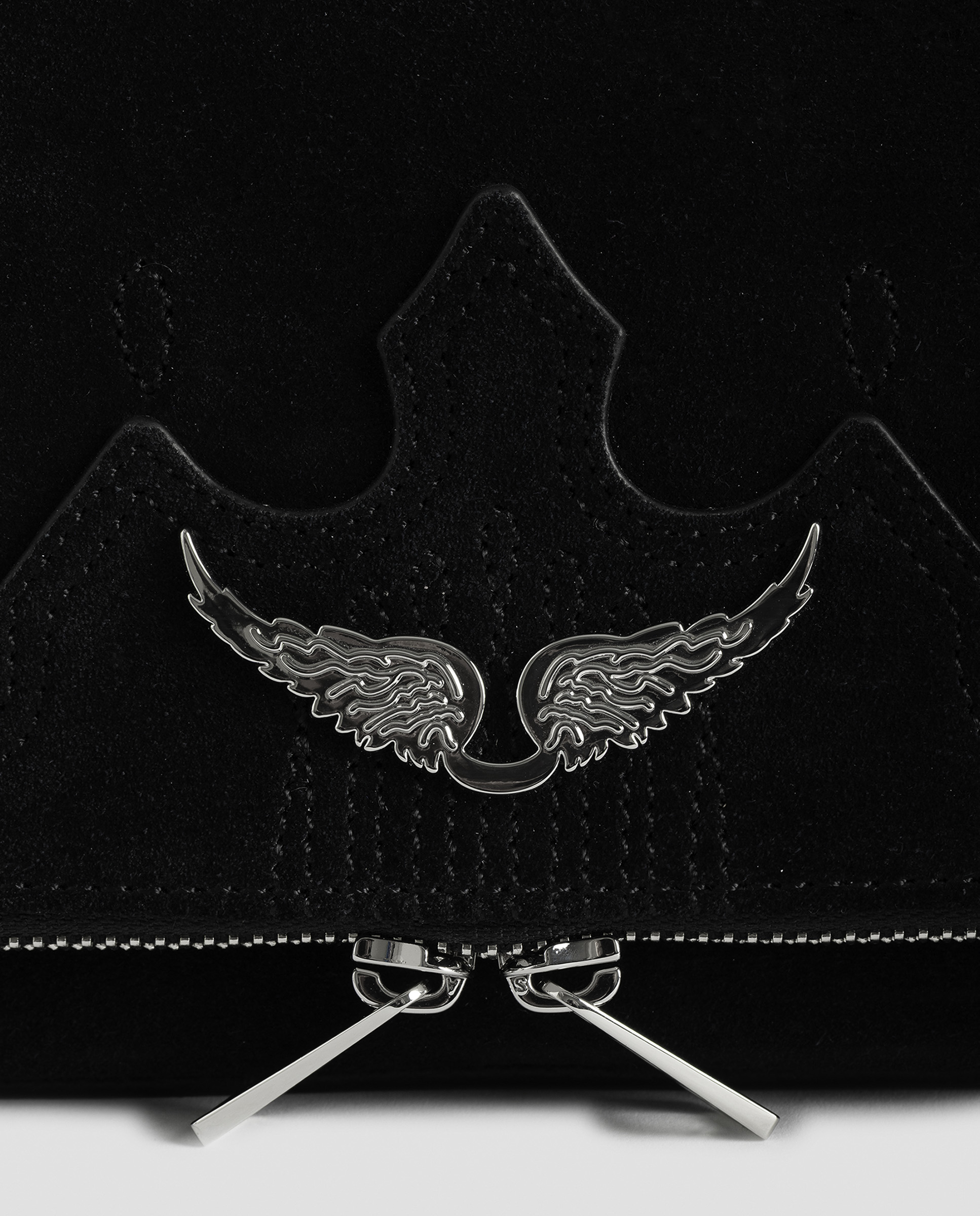 Bolso de mano rock western de ante desgastado con alas strass y doble cadena - Zadig & Voltaire - Negro Negro-6