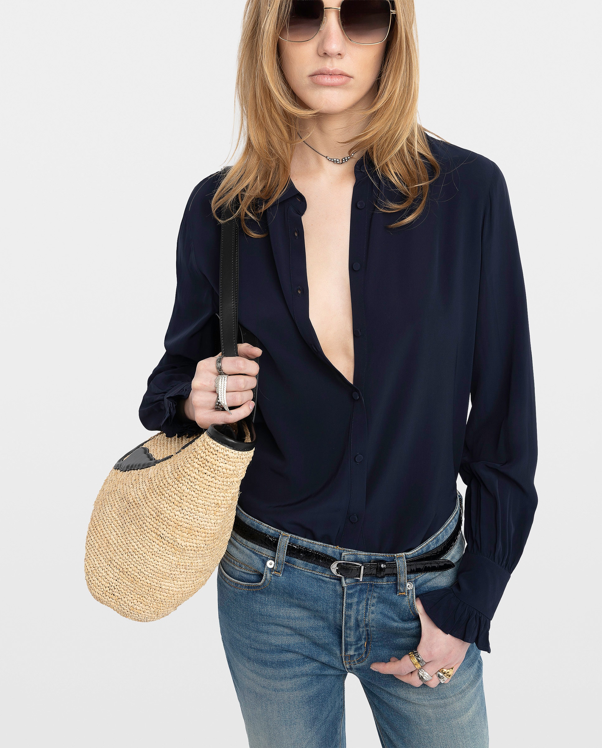 Zadig & Voltaire - Camisa bordada de mujer de mangas largas de viscosa.