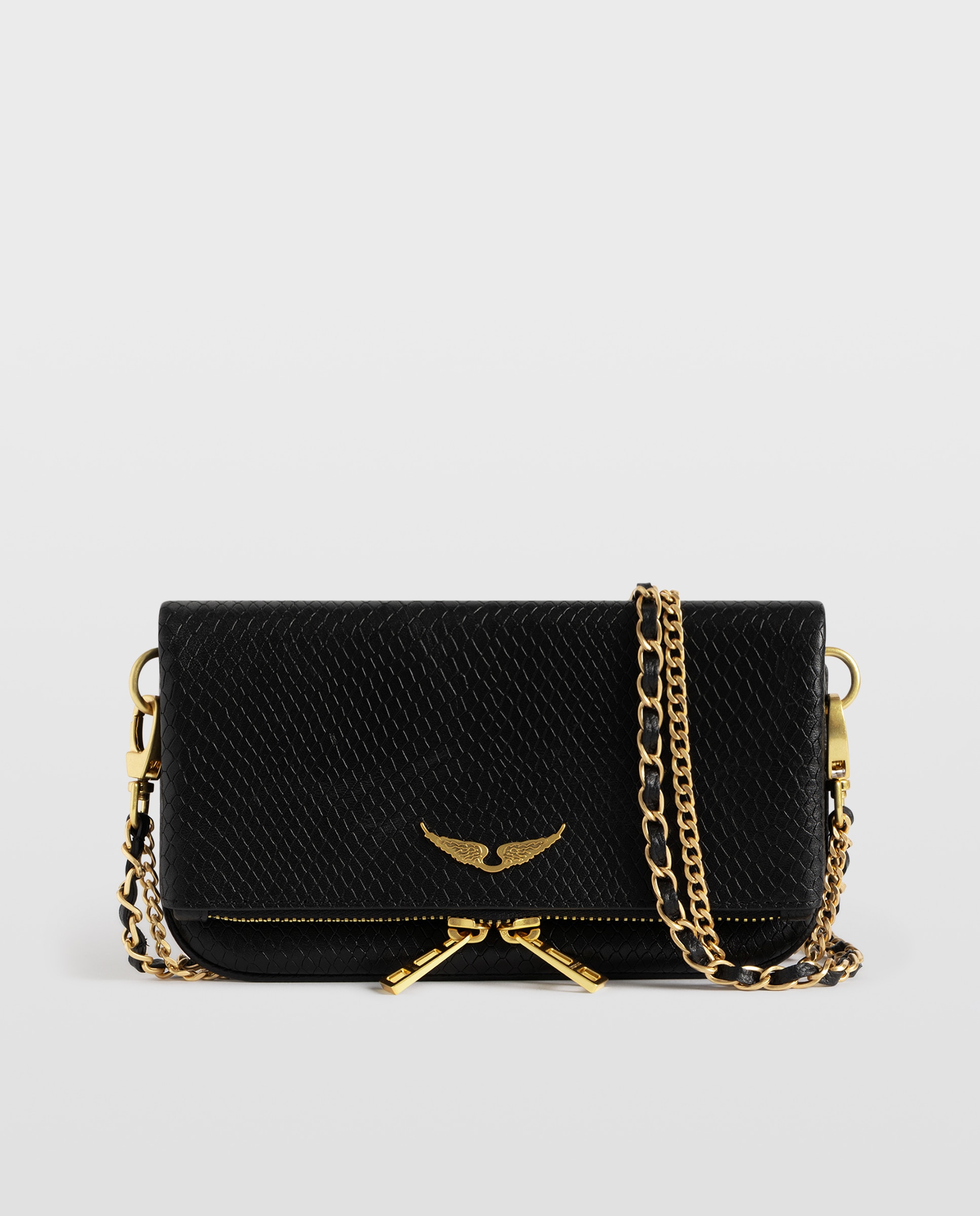 Imagen 0 de Bolso de mano mini rock mini de piel con efecto pitón y strass Negro