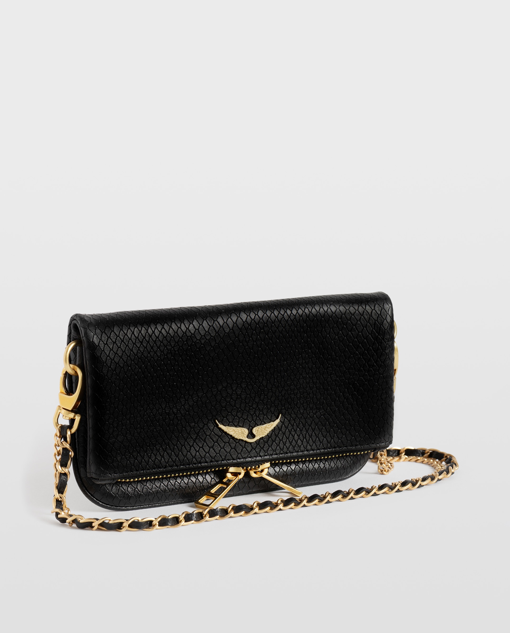 Bolso de mano mini rock mini de piel con efecto pitón y strass - Zadig & Voltaire - Negro Negro-3