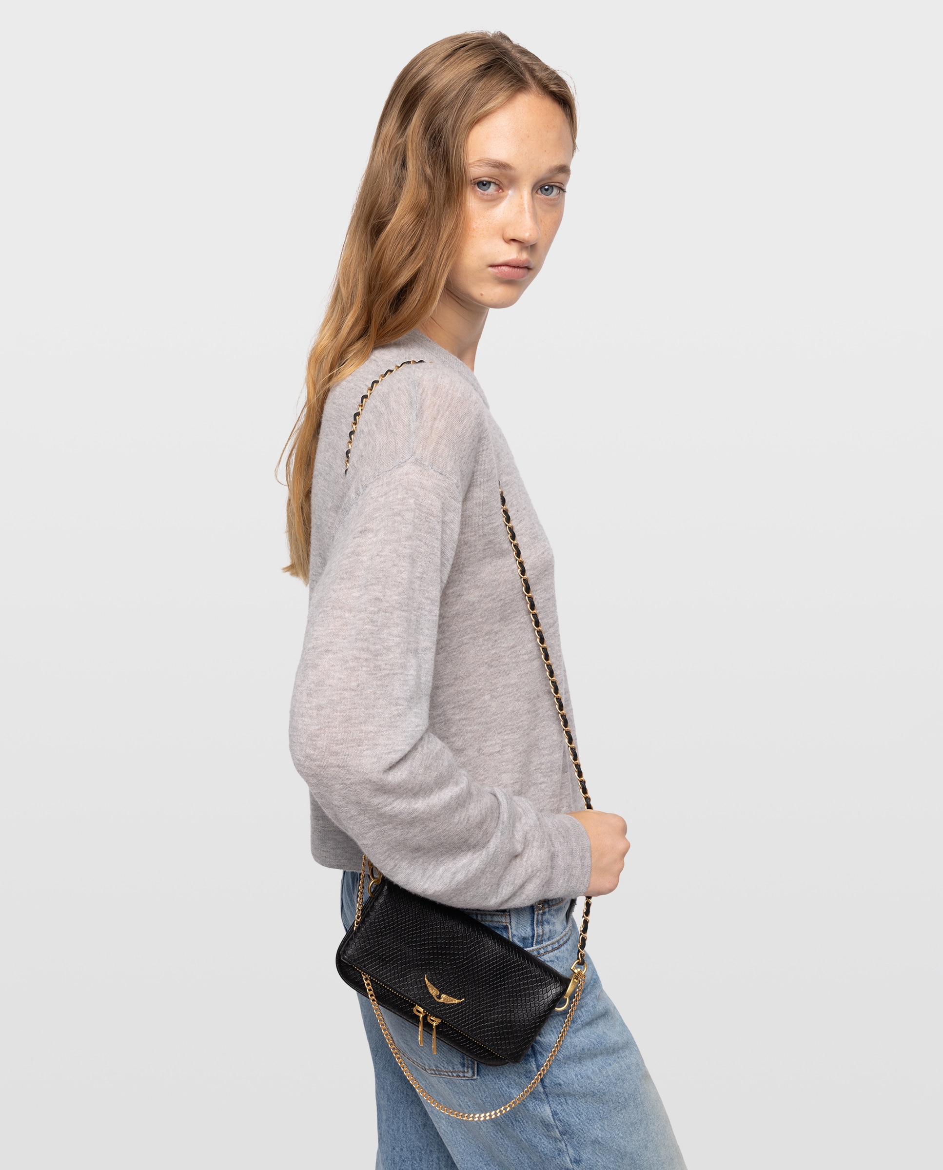 Bolso de mano mini rock mini de piel con efecto pitón y strass - Zadig & Voltaire - Negro Negro-2