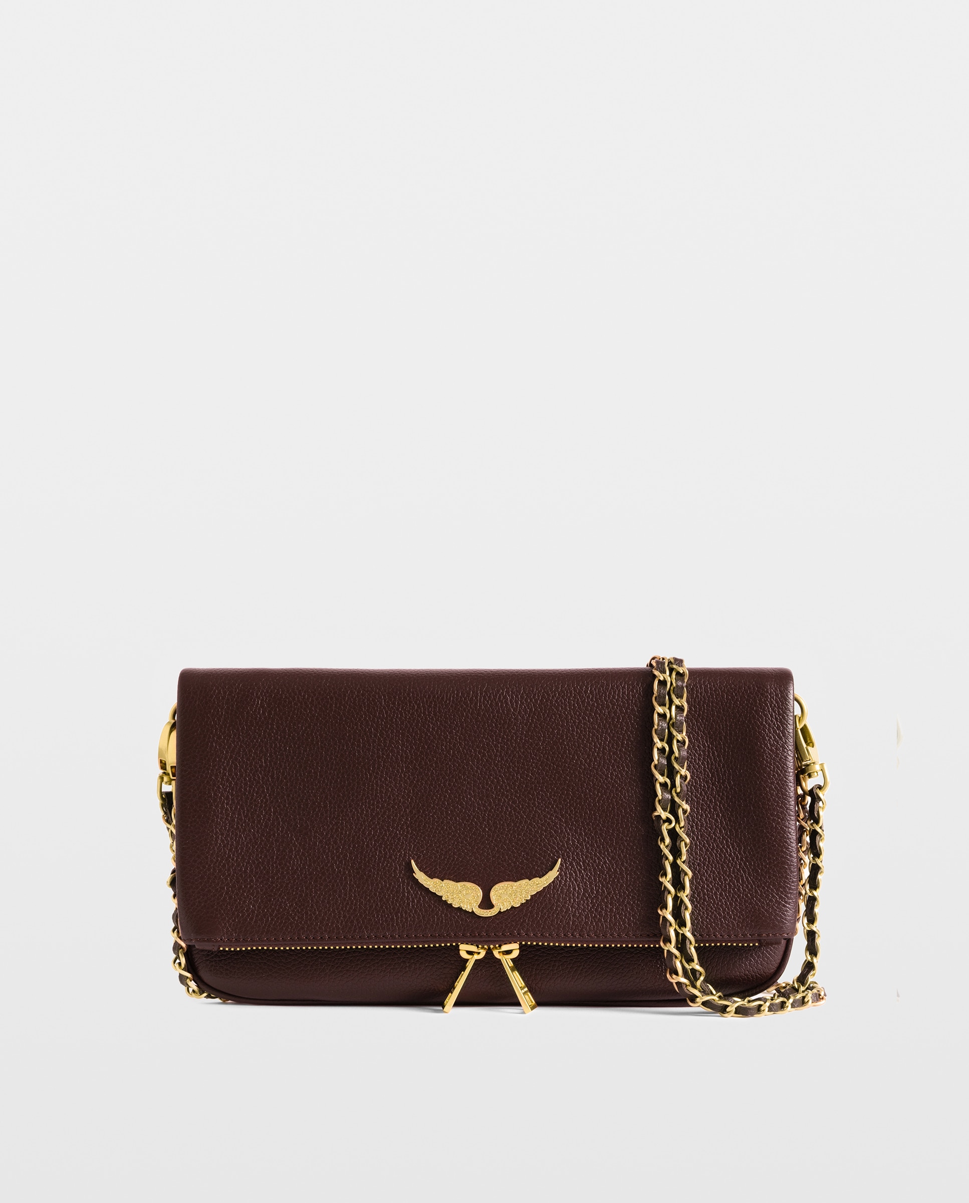 Bolso de mano rock de cuero granulado con doble cadena y strass - Zadig & Voltaire - Morado Morado-1