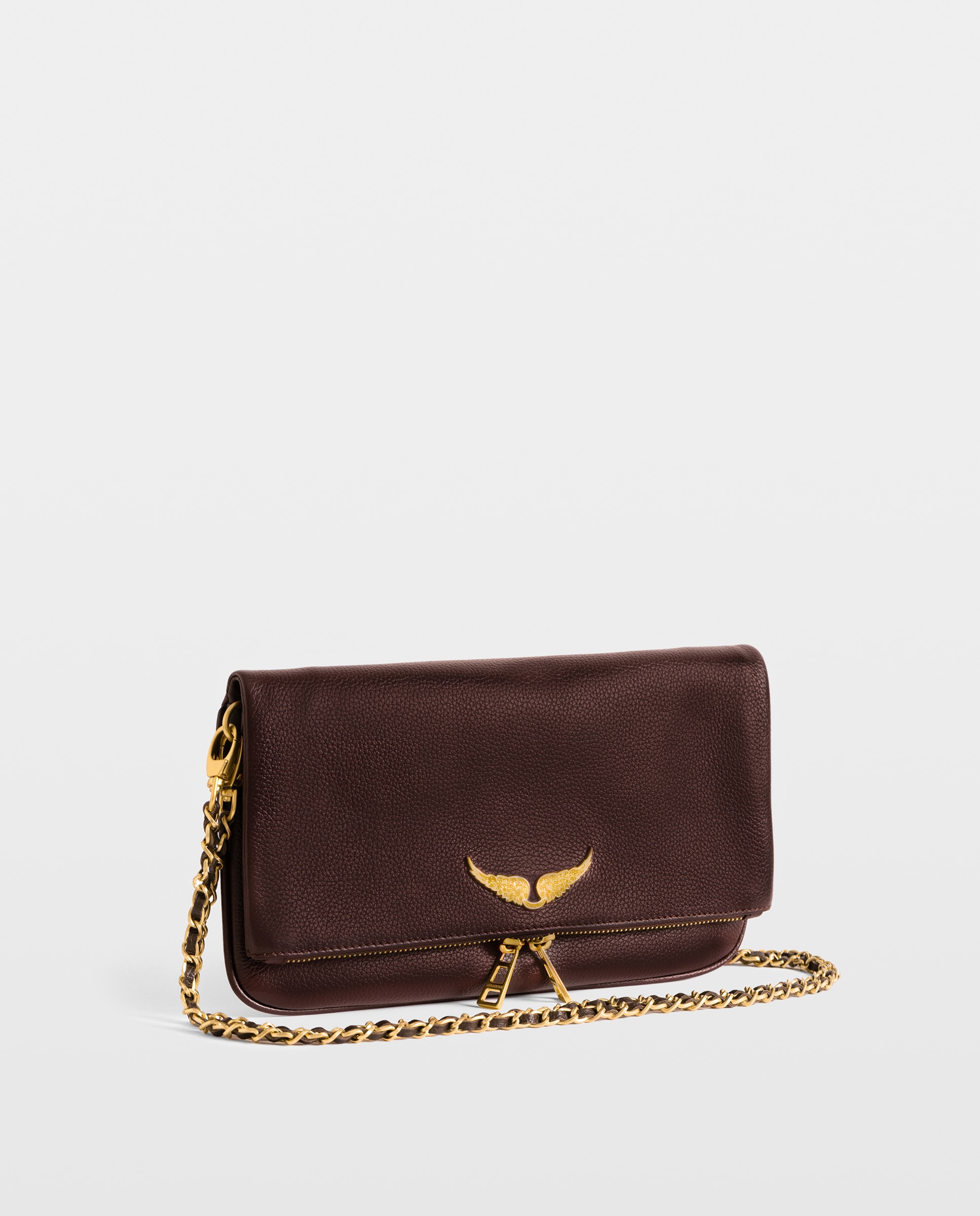 Bolso de mano rock de cuero granulado con doble cadena y strass - Zadig & Voltaire - Morado Morado-4
