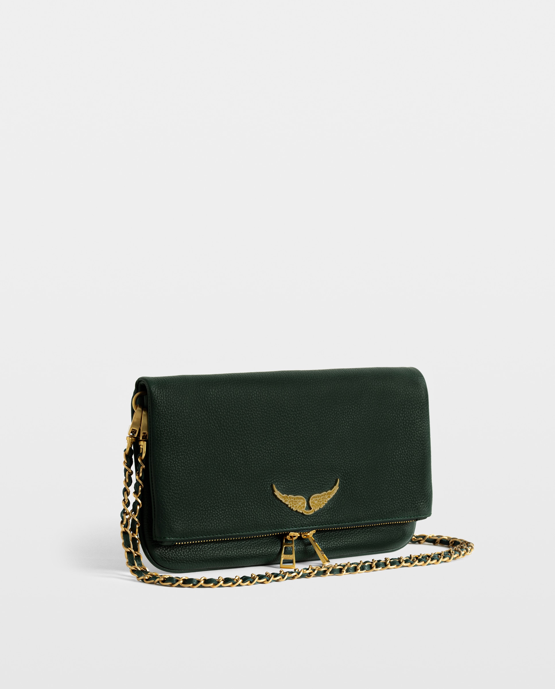Bolso de mano rock de cuero granulado con doble cadena y strass - Zadig & Voltaire - Verde oscuro Verde oscuro-3