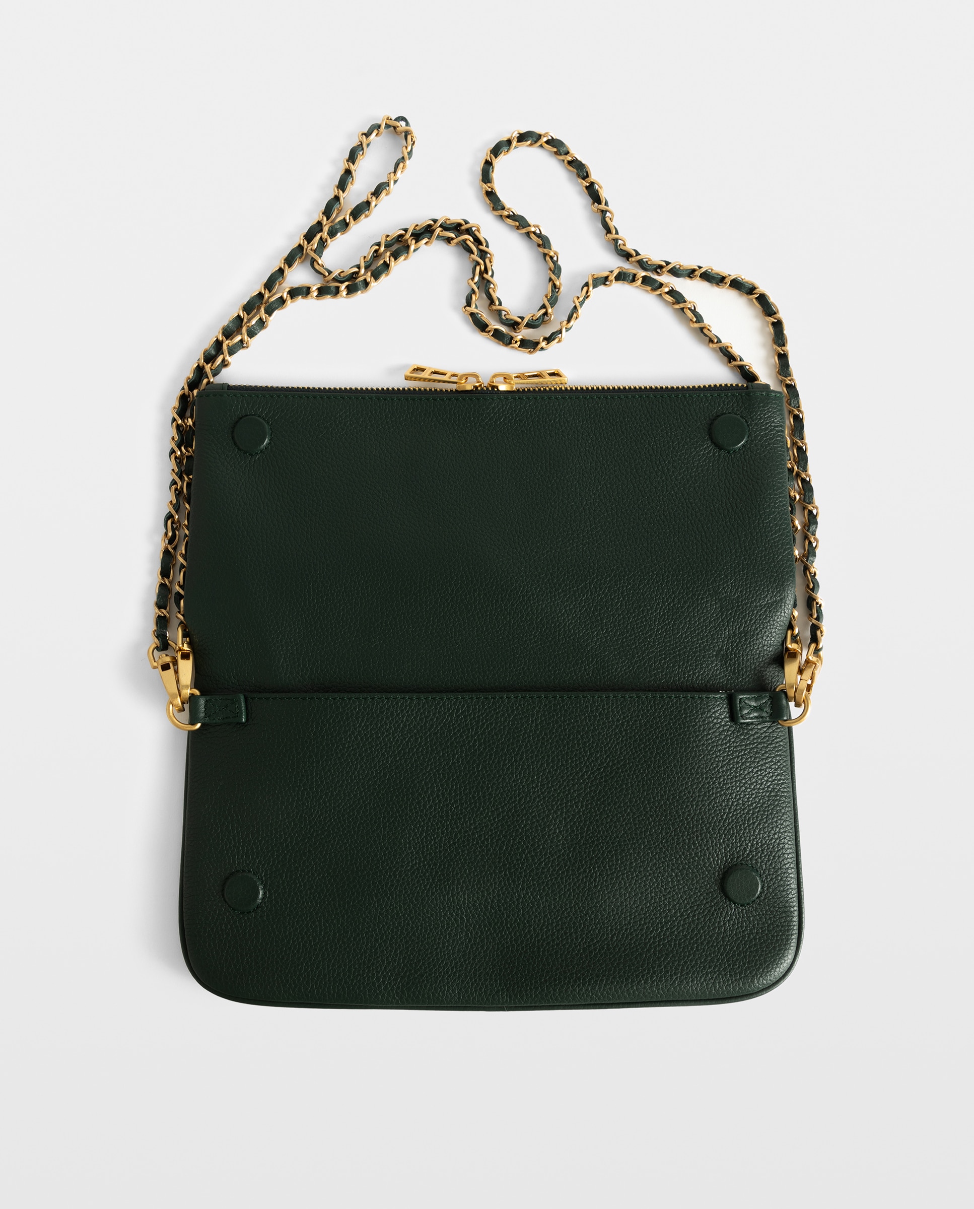 Bolso de mano rock de cuero granulado con doble cadena y strass - Zadig & Voltaire - Verde oscuro Verde oscuro-5