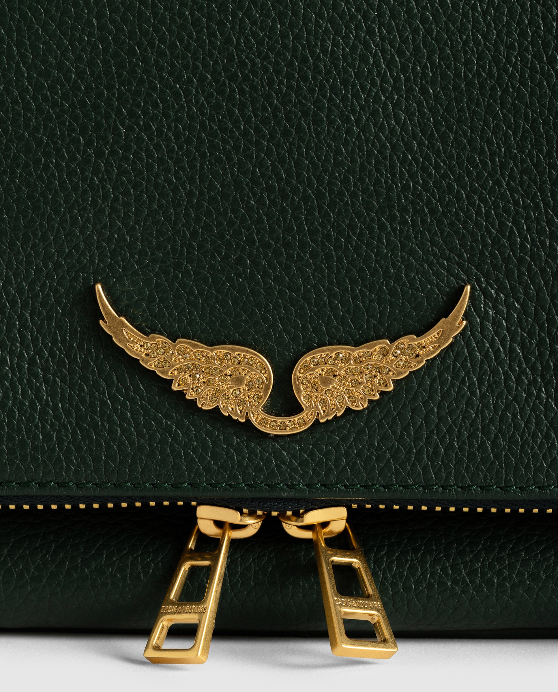 Bolso de mano rock de cuero granulado con doble cadena y strass - Zadig & Voltaire - Verde oscuro Verde oscuro-6
