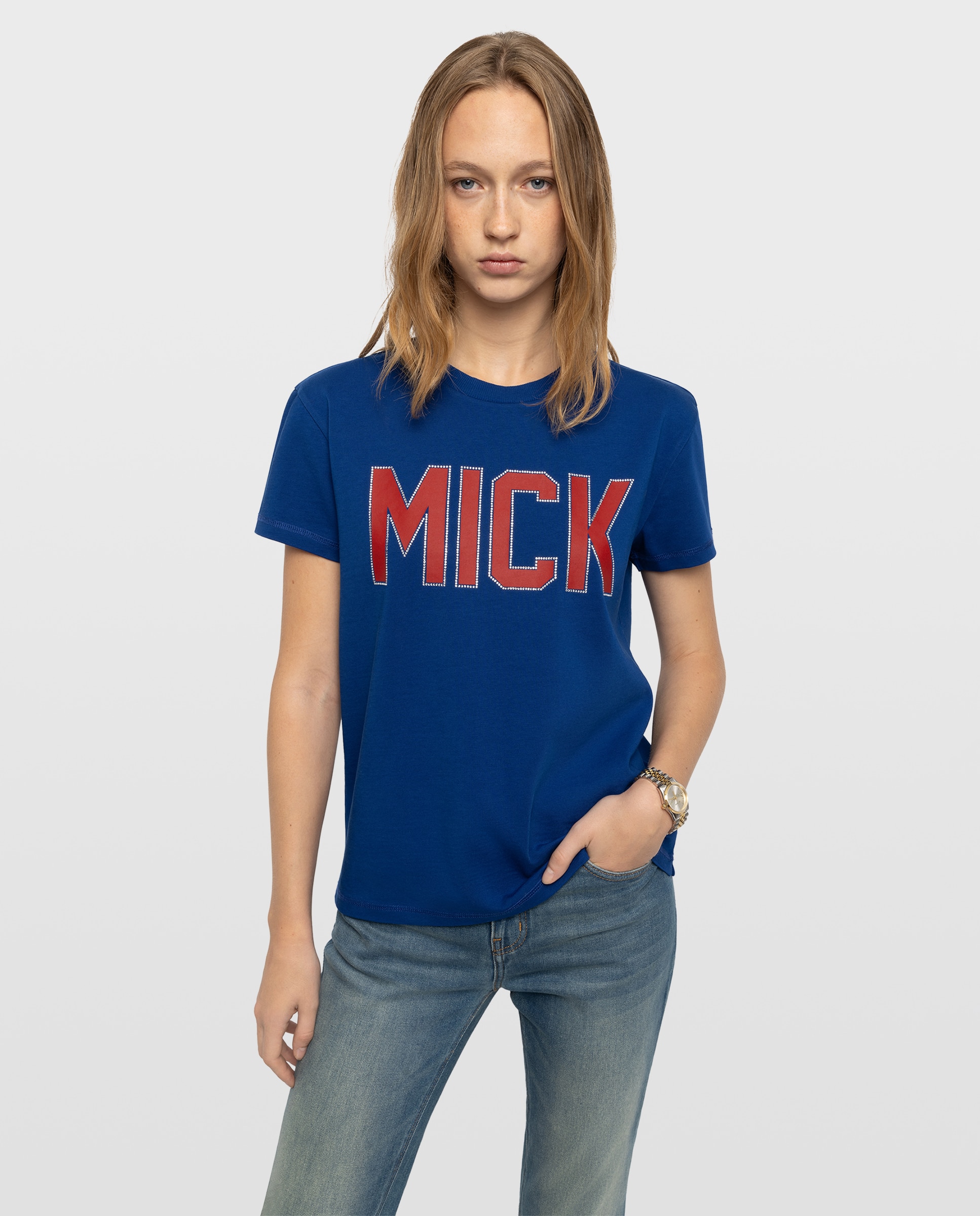 Camiseta de mujer de manga corta, con strass y en algodón - Zadig & Voltaire - Azul eléctrico Azul eléctrico-1