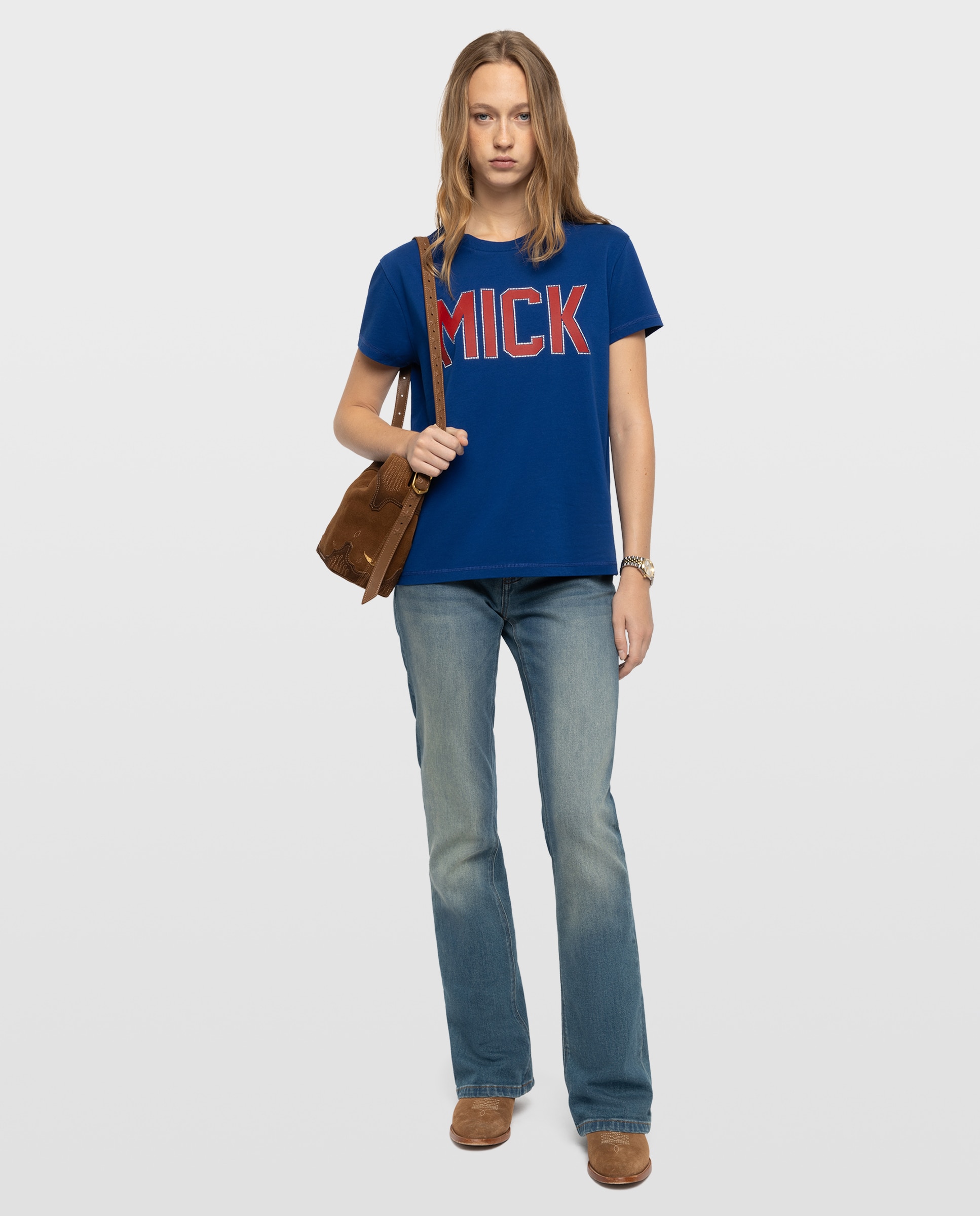 Camiseta de mujer de manga corta, con strass y en algodón - Zadig & Voltaire - Azul eléctrico Azul eléctrico-3