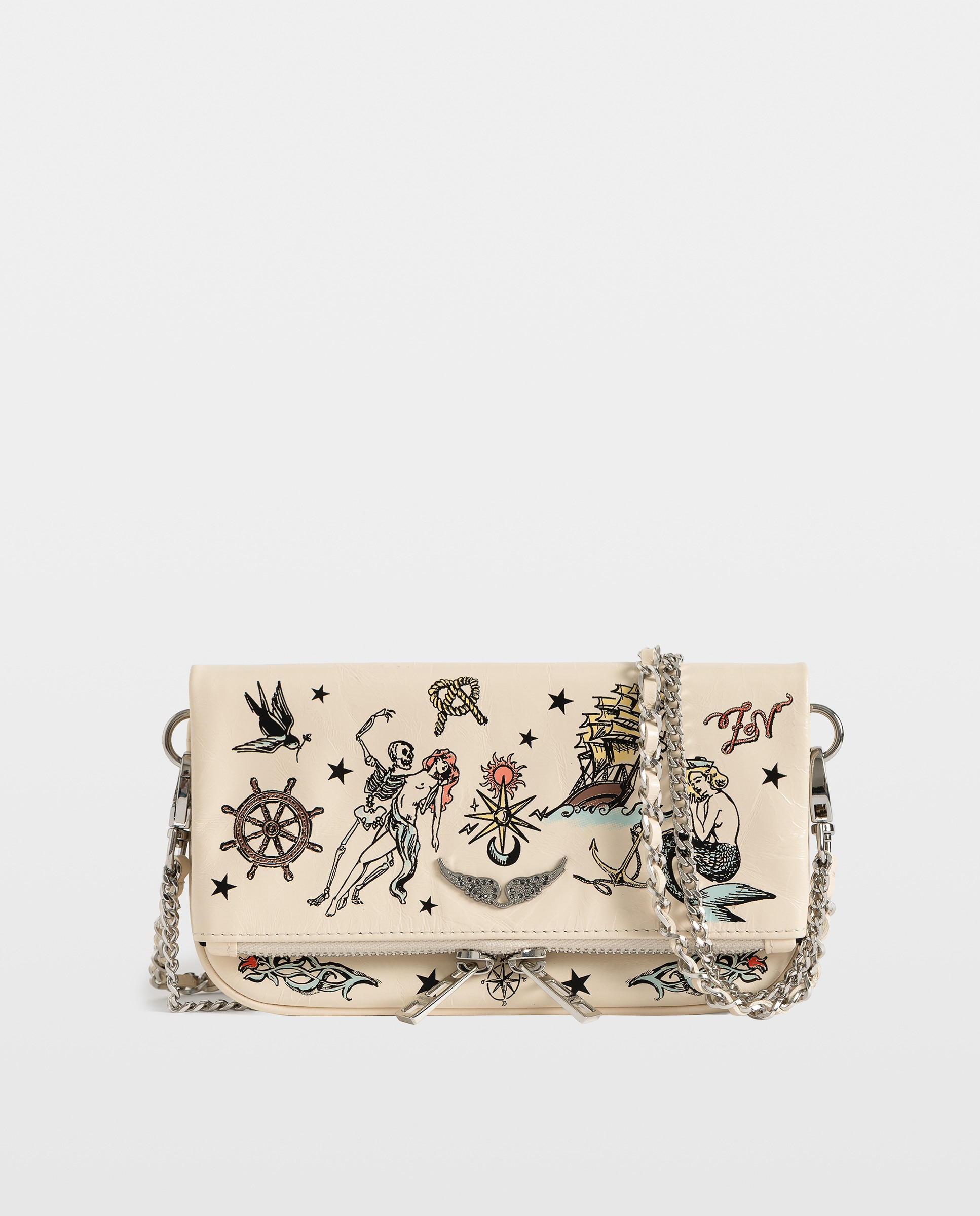 Bolso de mano mini rock mini tattoo de piel charolada con strass - Zadig & Voltaire - Blanco Blanco-1
