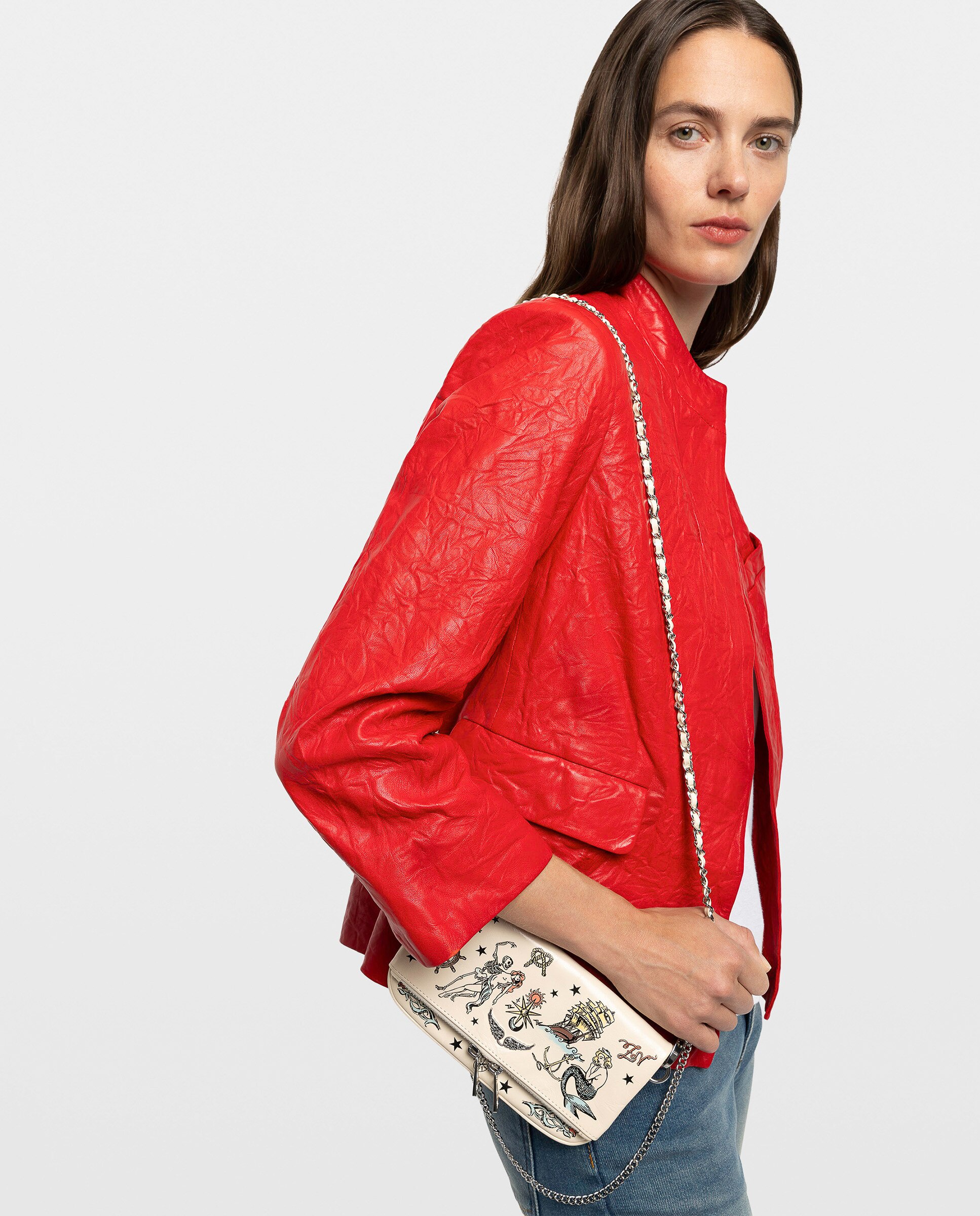 Bolso de mano mini rock mini tattoo de piel charolada con strass - Zadig & Voltaire - Blanco Blanco-2