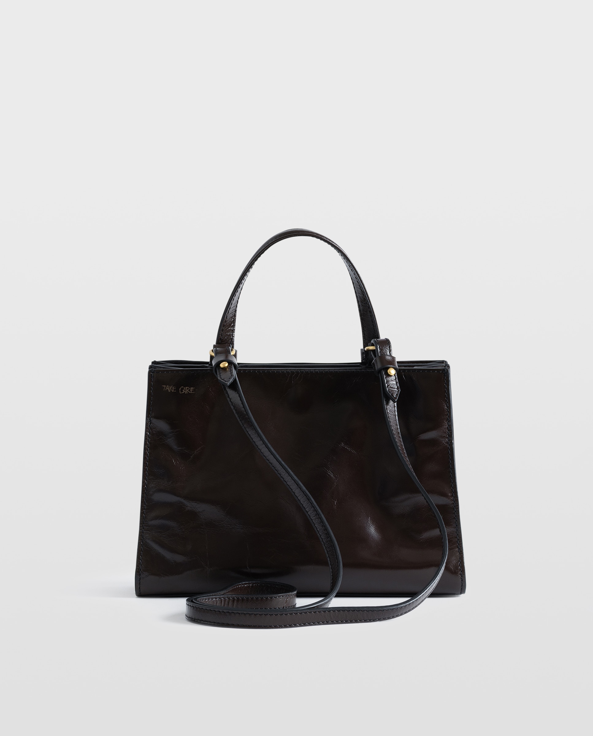 Bolso de mano mini de cuero charol vintage con grafiti - Zadig & Voltaire - Marrón oscuro Marrón oscuro-3