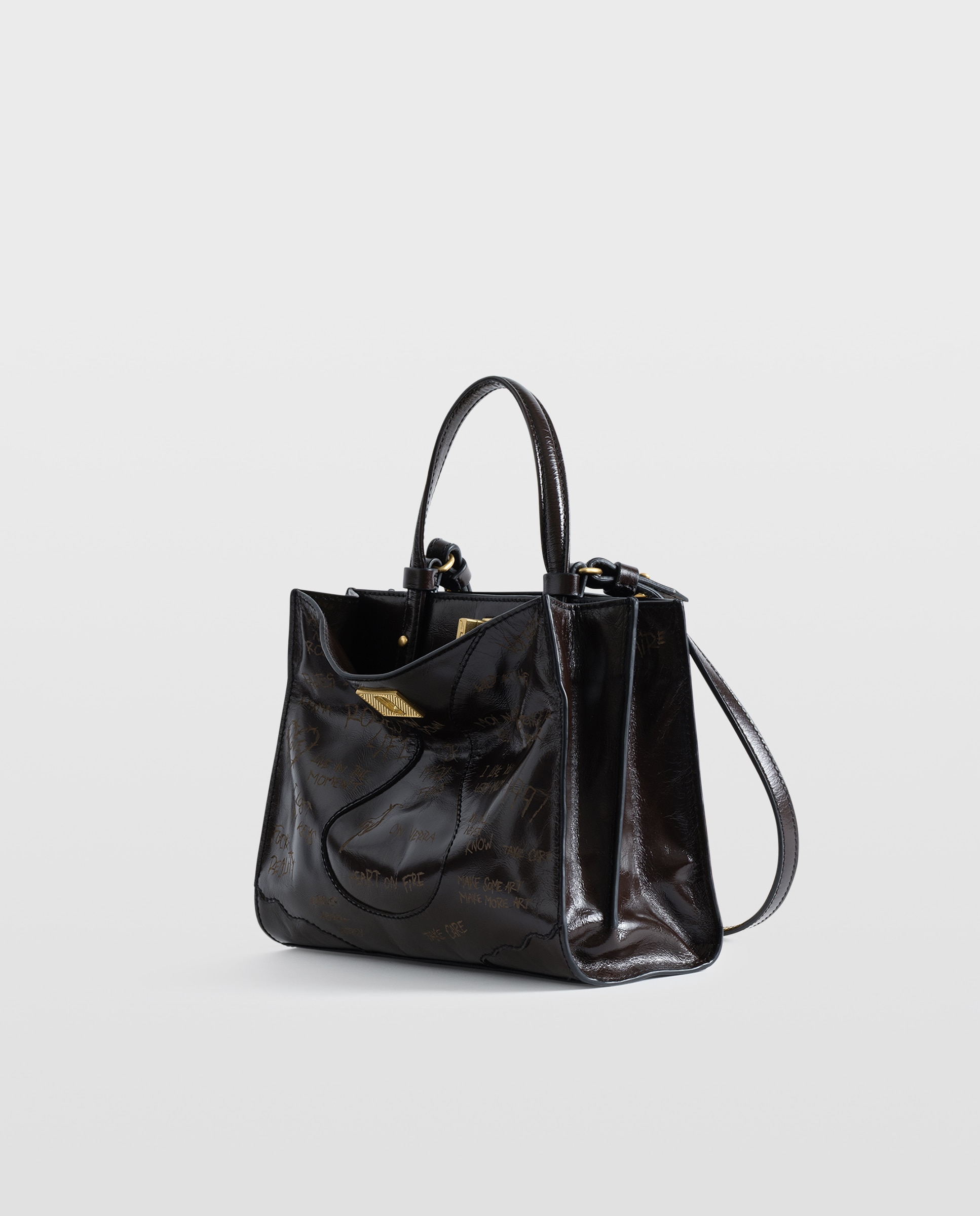 Bolso de mano mini de cuero charol vintage con grafiti - Zadig & Voltaire - Marrón oscuro Marrón oscuro-2