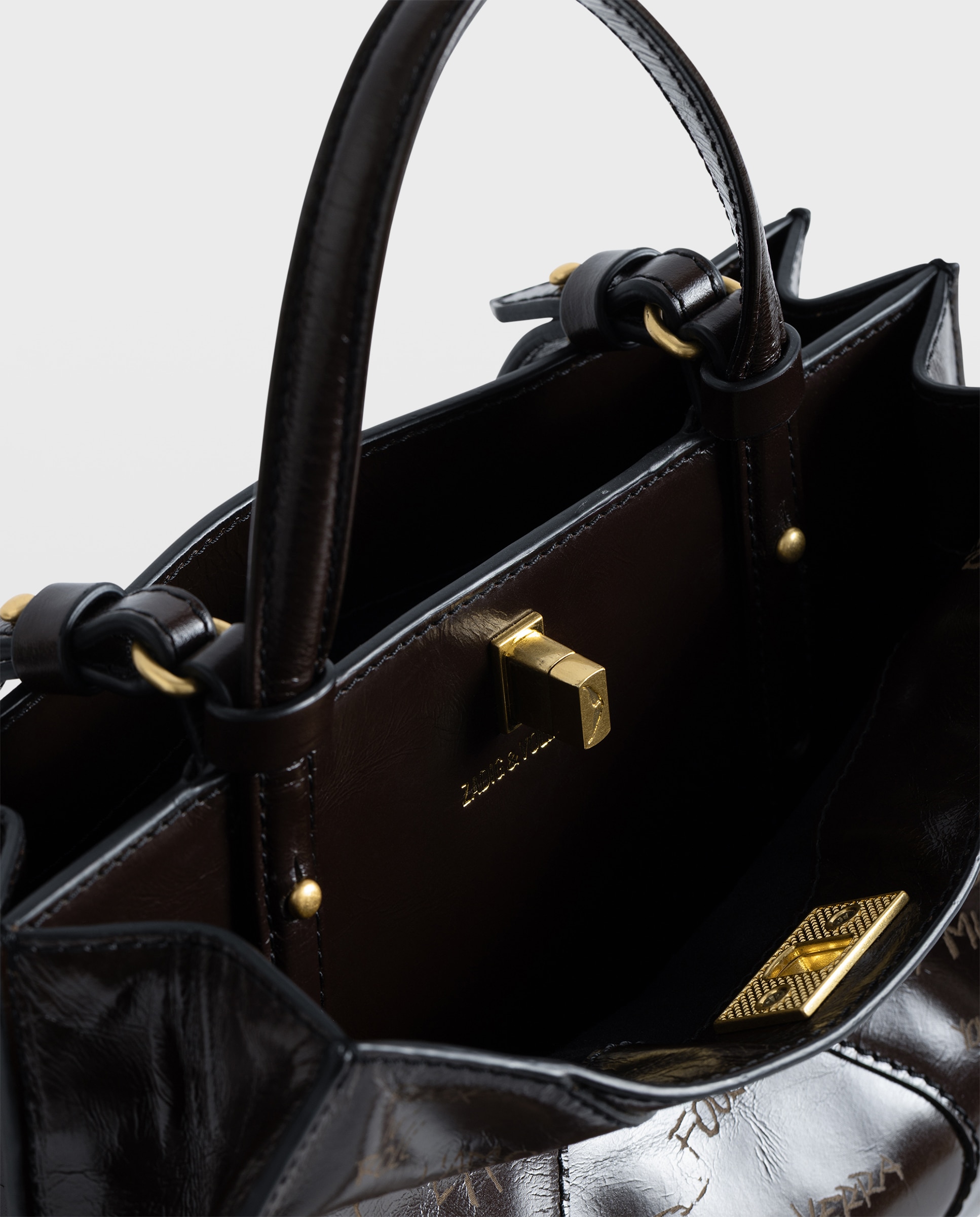 Bolso de mano mini de cuero charol vintage con grafiti - Zadig & Voltaire - Marrón oscuro Marrón oscuro-4