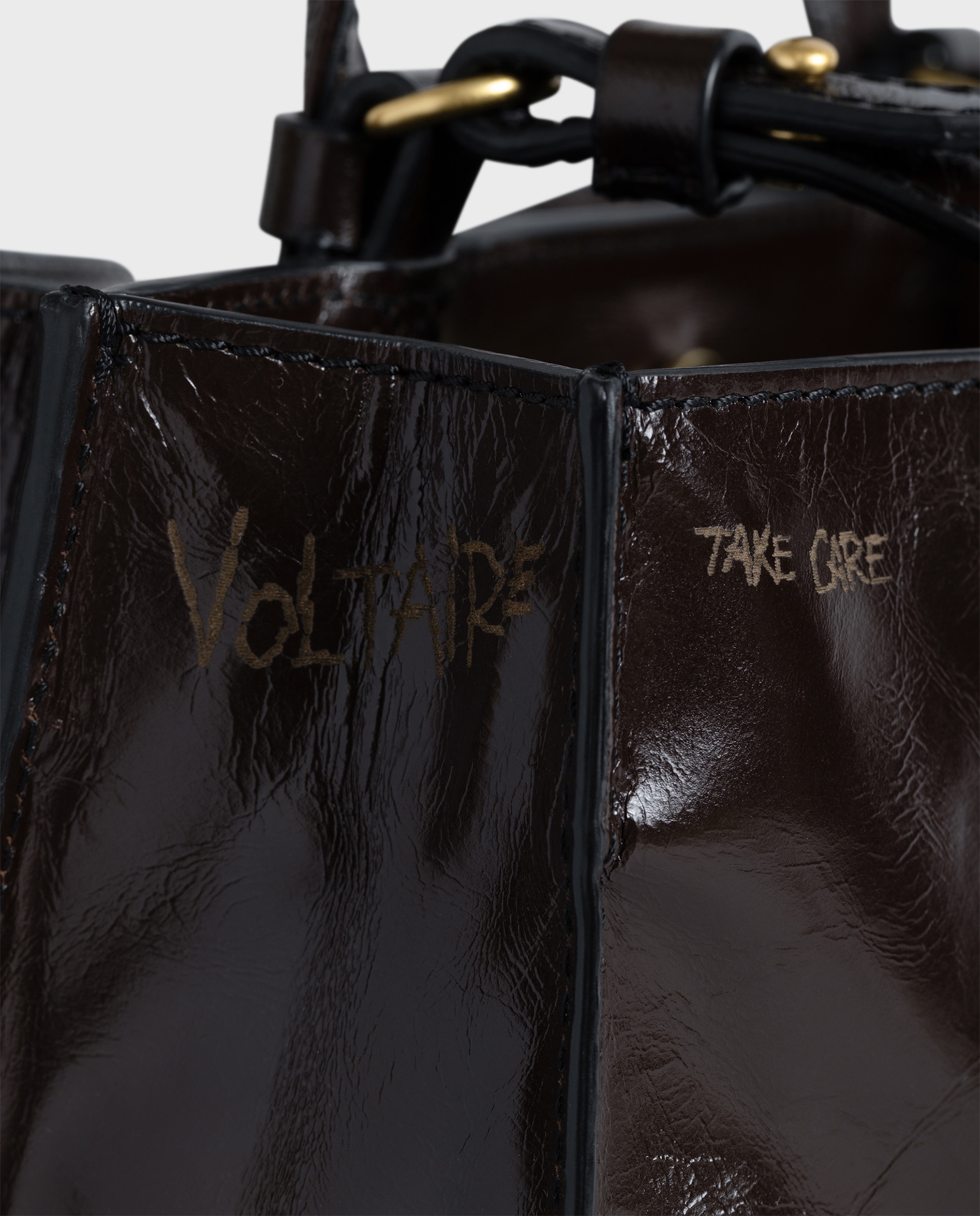 Bolso de mano mini de cuero charol vintage con grafiti - Zadig & Voltaire - Marrón oscuro Marrón oscuro-5