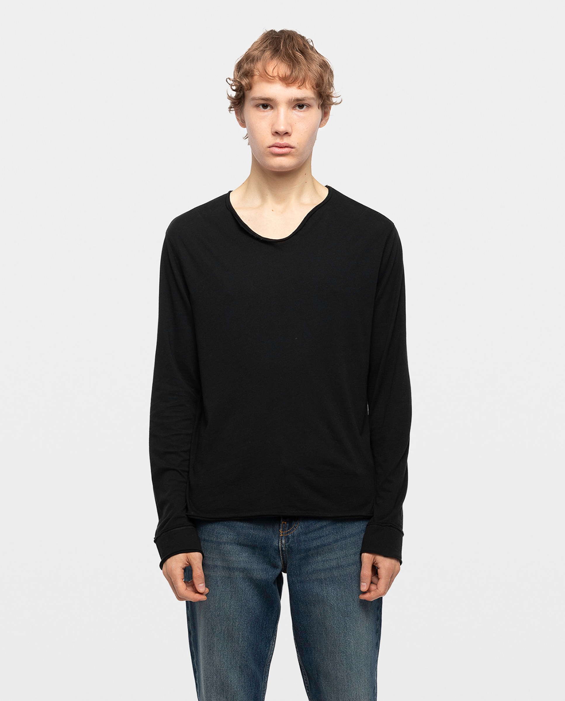 Imagen 0 de Camiseta de manga larga de hombre tunecina de algodón Negro