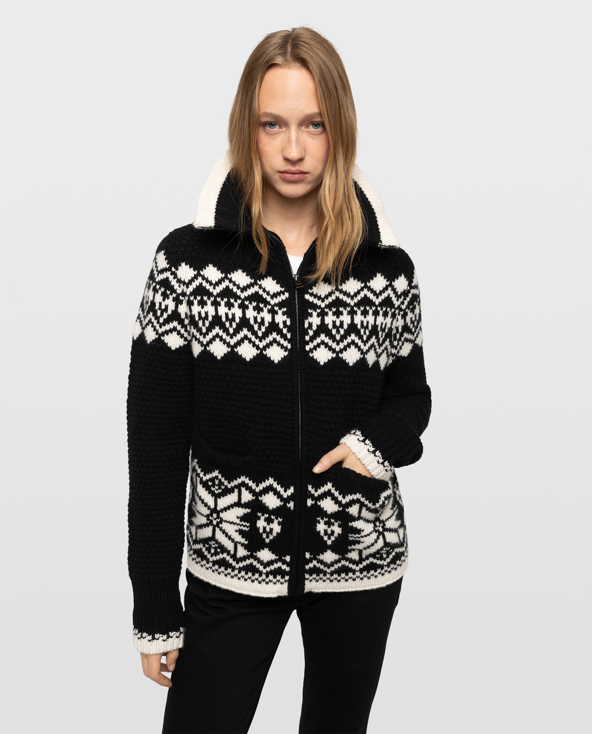 Chaqueta de punto con cremallera de mujer de mangas largas con cuello alto - Zadig & Voltaire - Negro Negro-1
