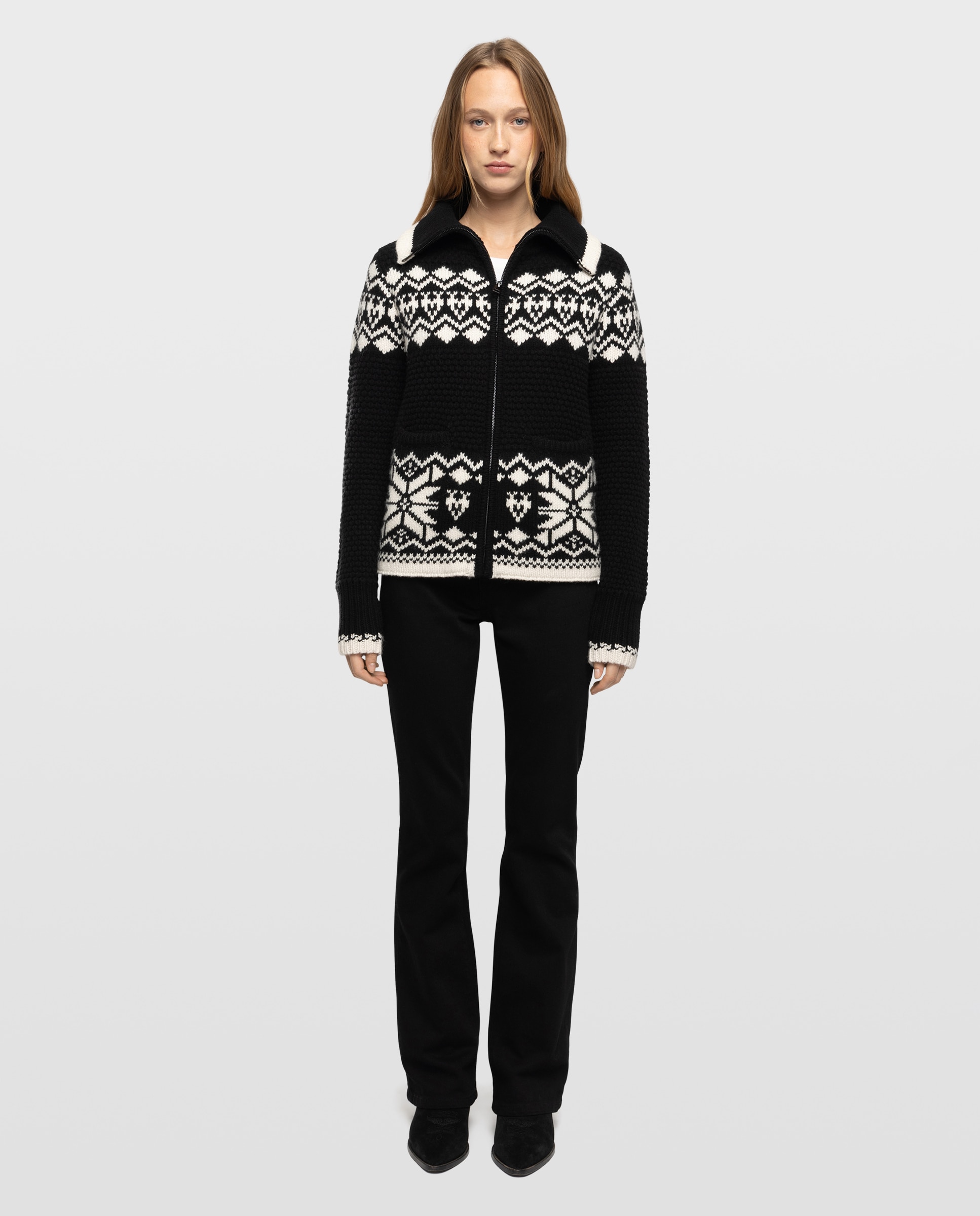Chaqueta de punto con cremallera de mujer de mangas largas con cuello alto - Zadig & Voltaire - Negro Negro-3