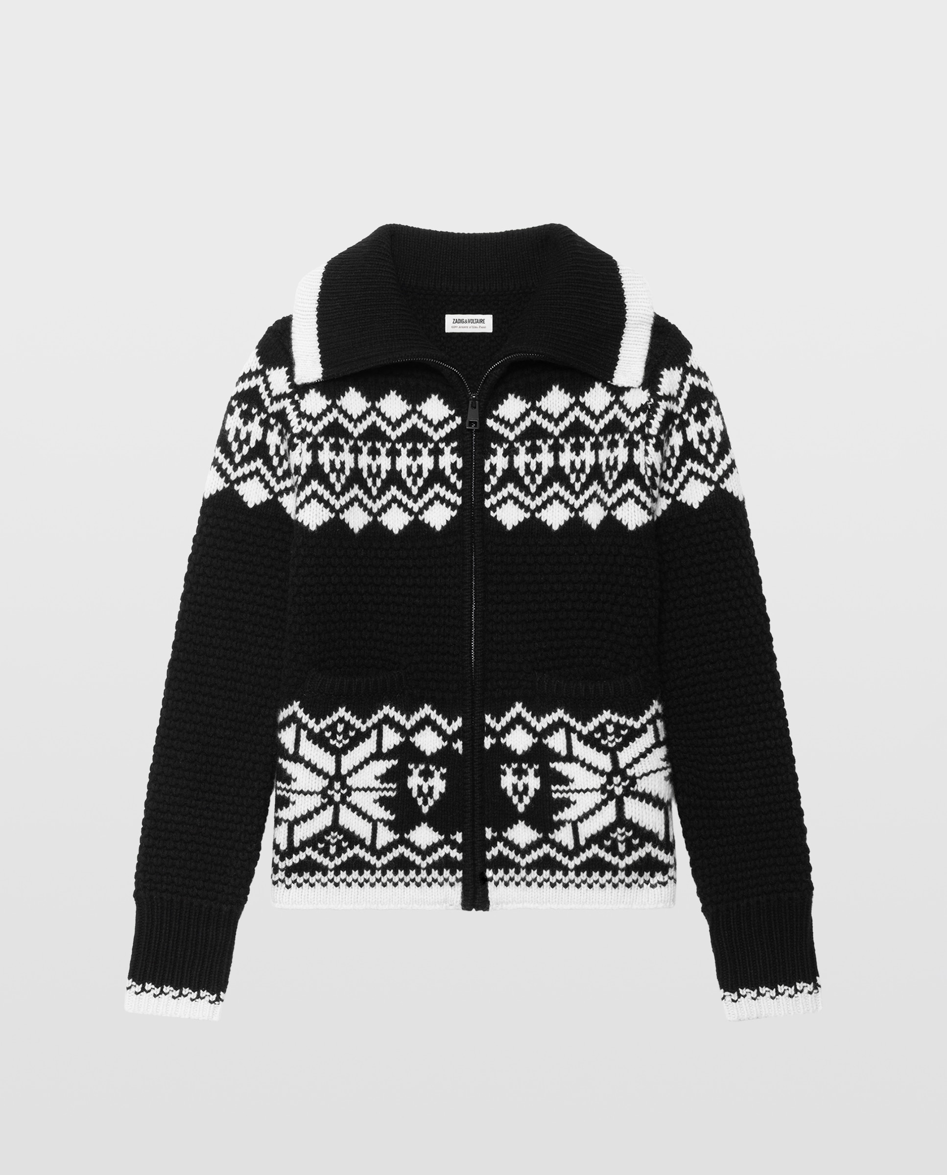 Chaqueta de punto con cremallera de mujer de mangas largas con cuello alto - Zadig & Voltaire - Negro Negro-5
