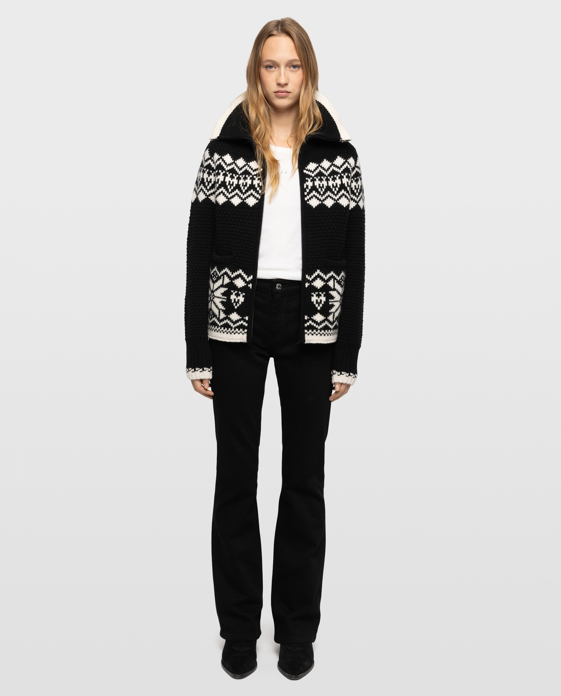 Chaqueta de punto con cremallera de mujer de mangas largas con cuello alto - Zadig & Voltaire - Negro Negro-4