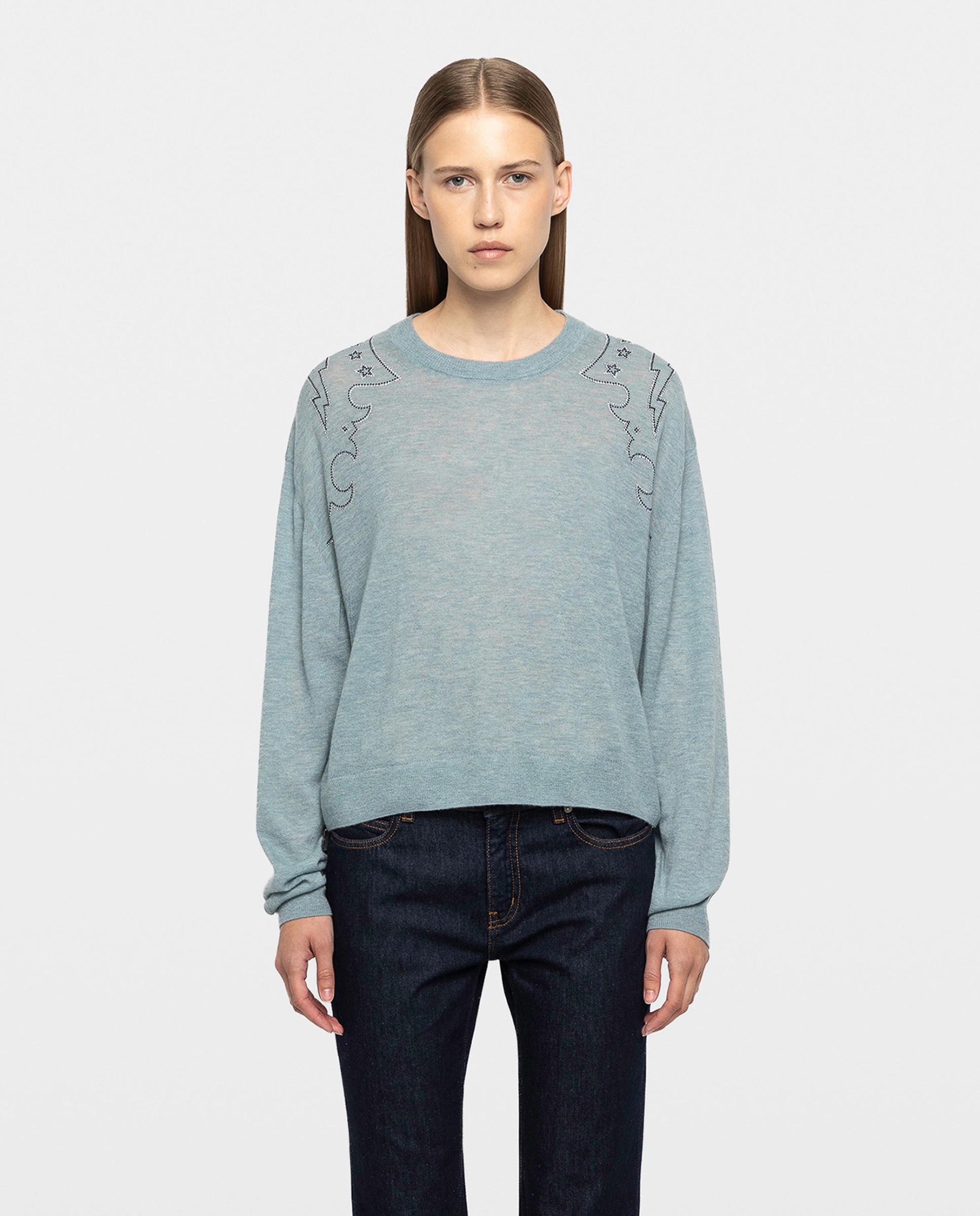 Jersey de mujer 100% cachemira con strass - Zadig & Voltaire - Azul claro Azul claro-1