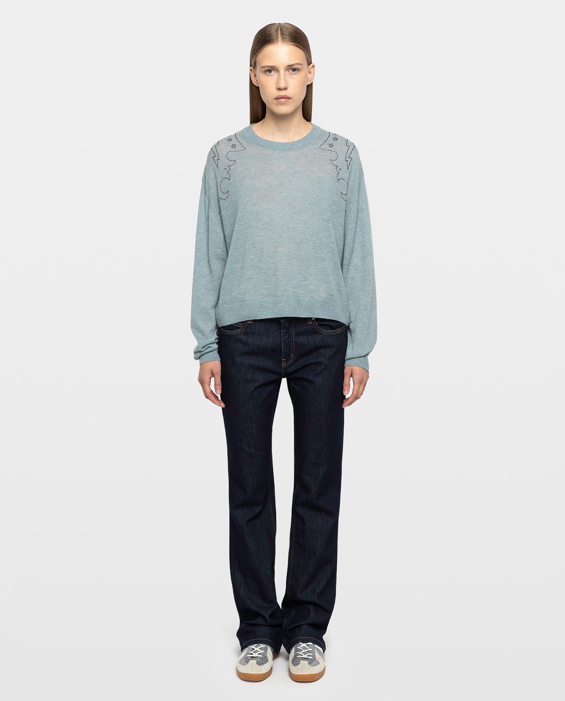 Jersey de mujer 100% cachemira con strass - Zadig & Voltaire - Azul claro Azul claro-3